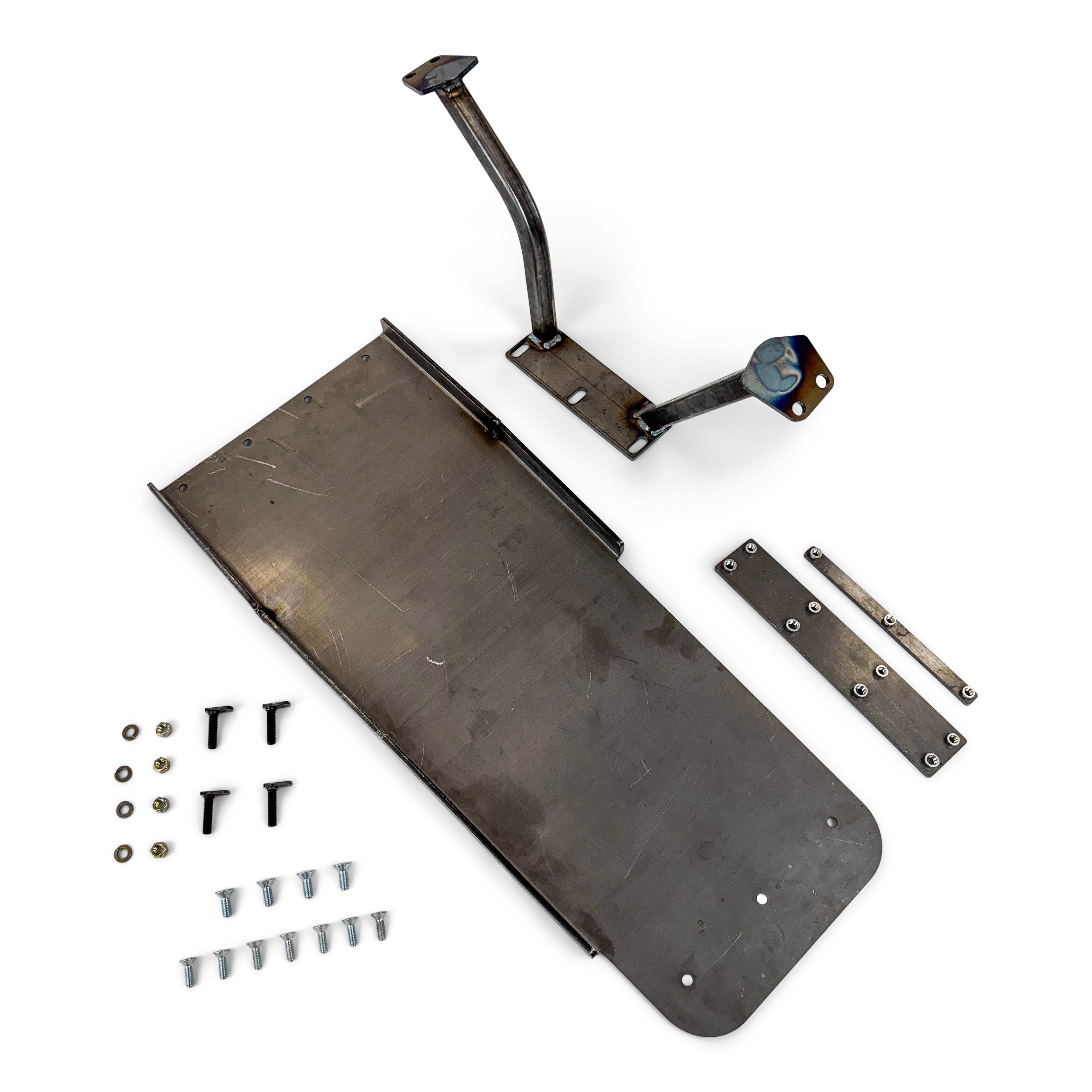 Steel skid plate kit with mounting brackets and hardware for off-road vehicle protection