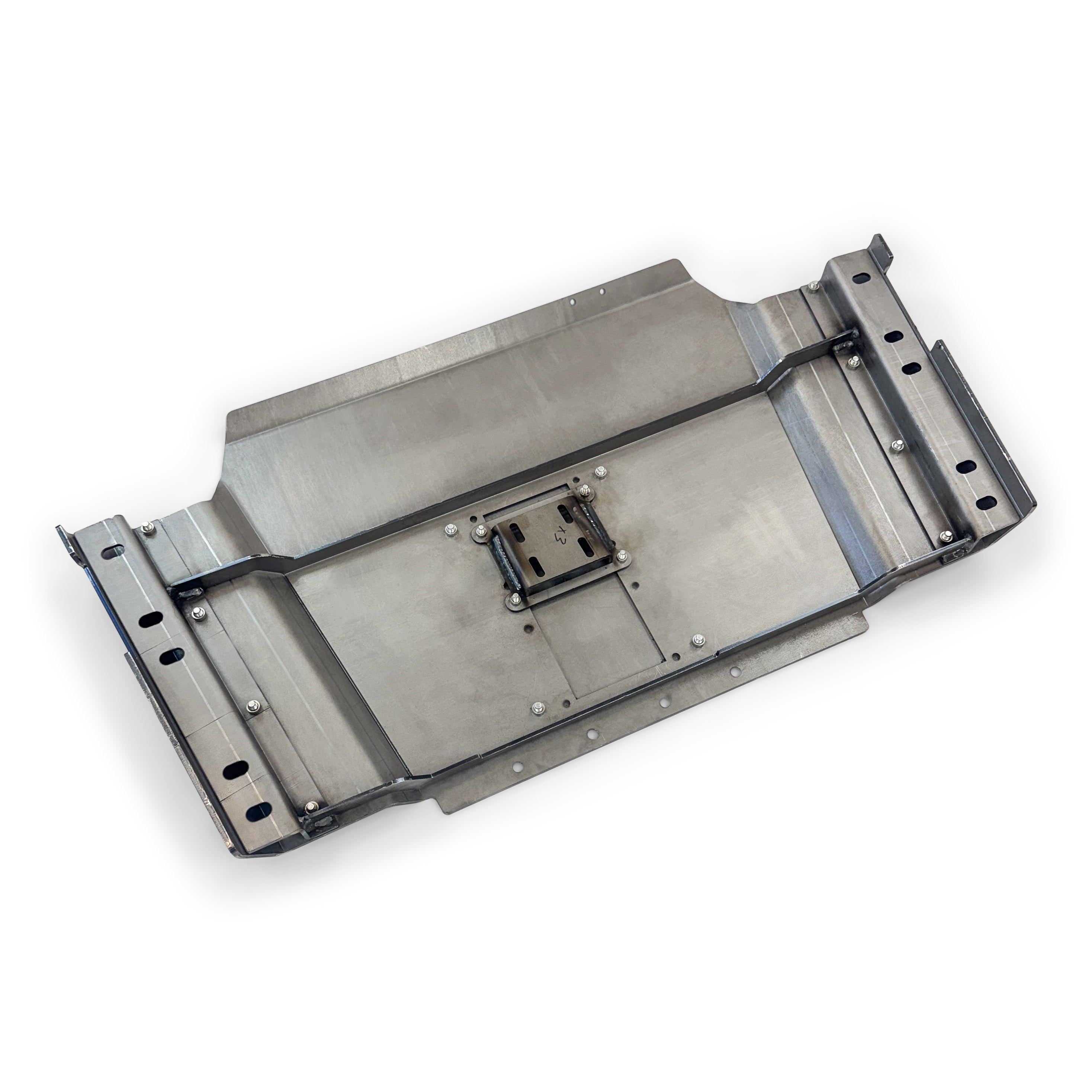 Heavy-duty metal skid plate for off-road vehicle underbody protection, silver finish