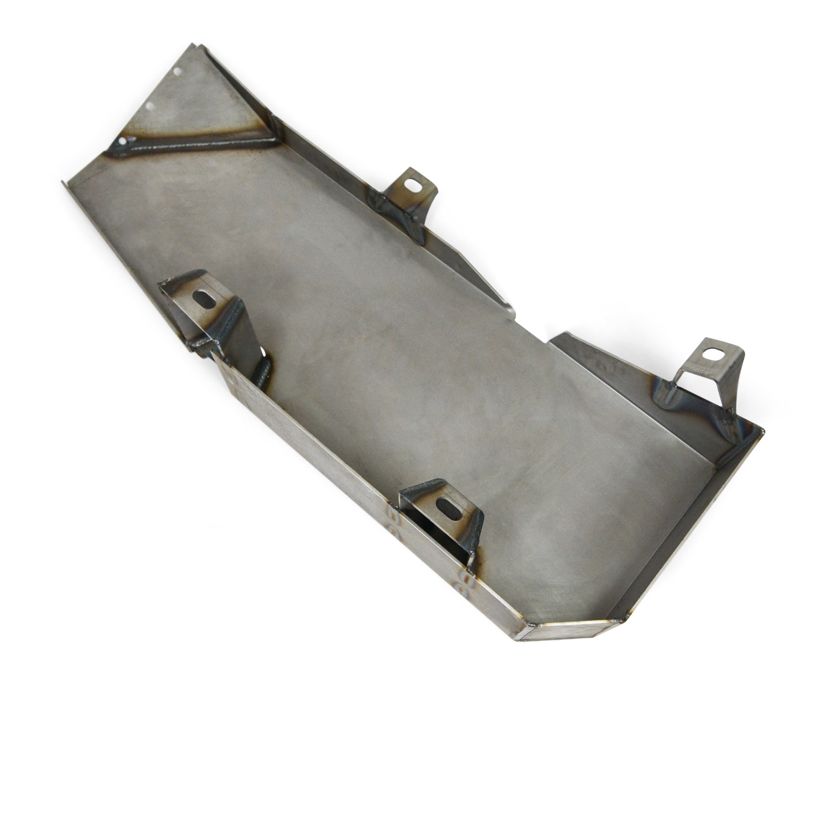 Steel skid plate for off-road vehicle protection, isolated on white background