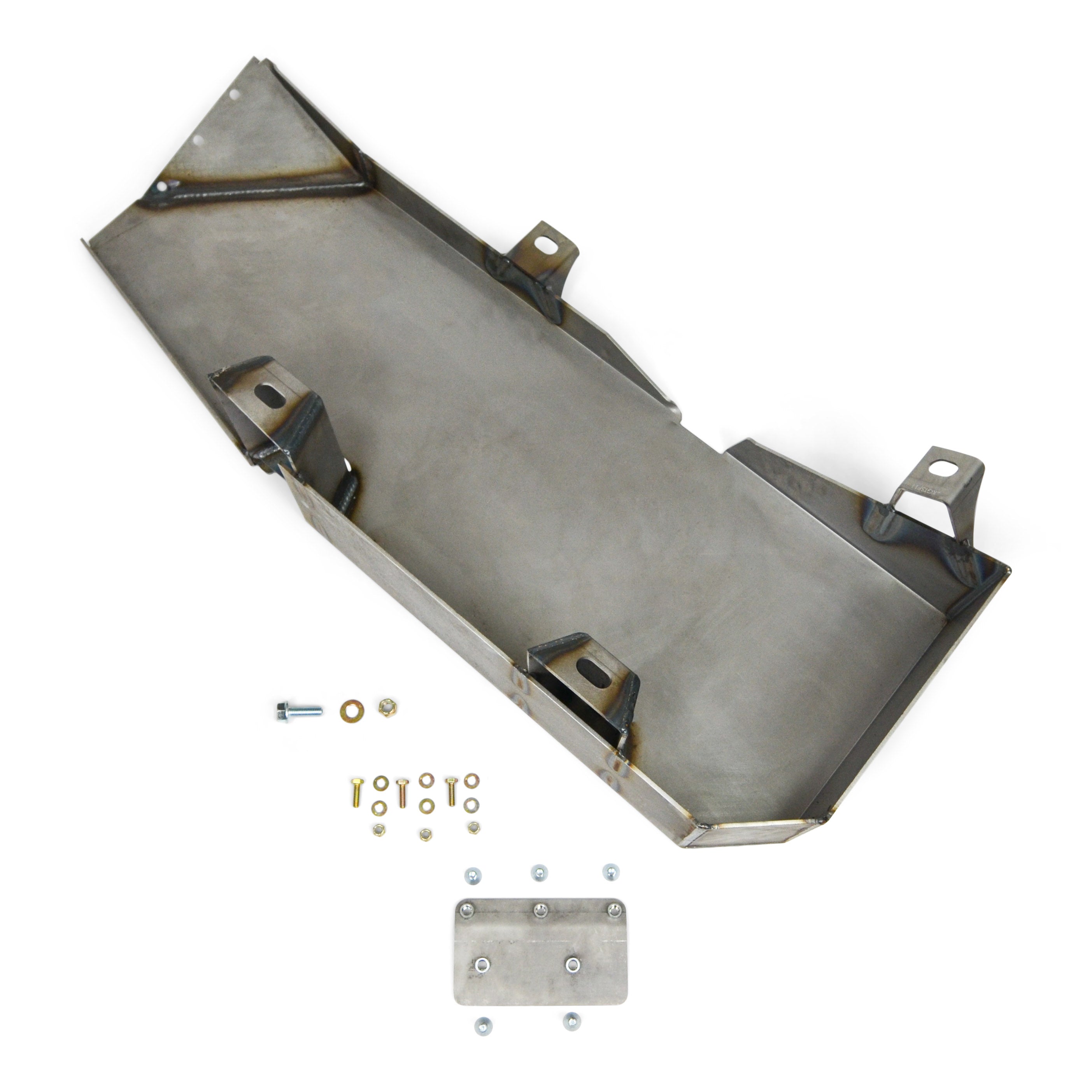 Steel skid plate with mounting hardware for off-road vehicles and overlanding
