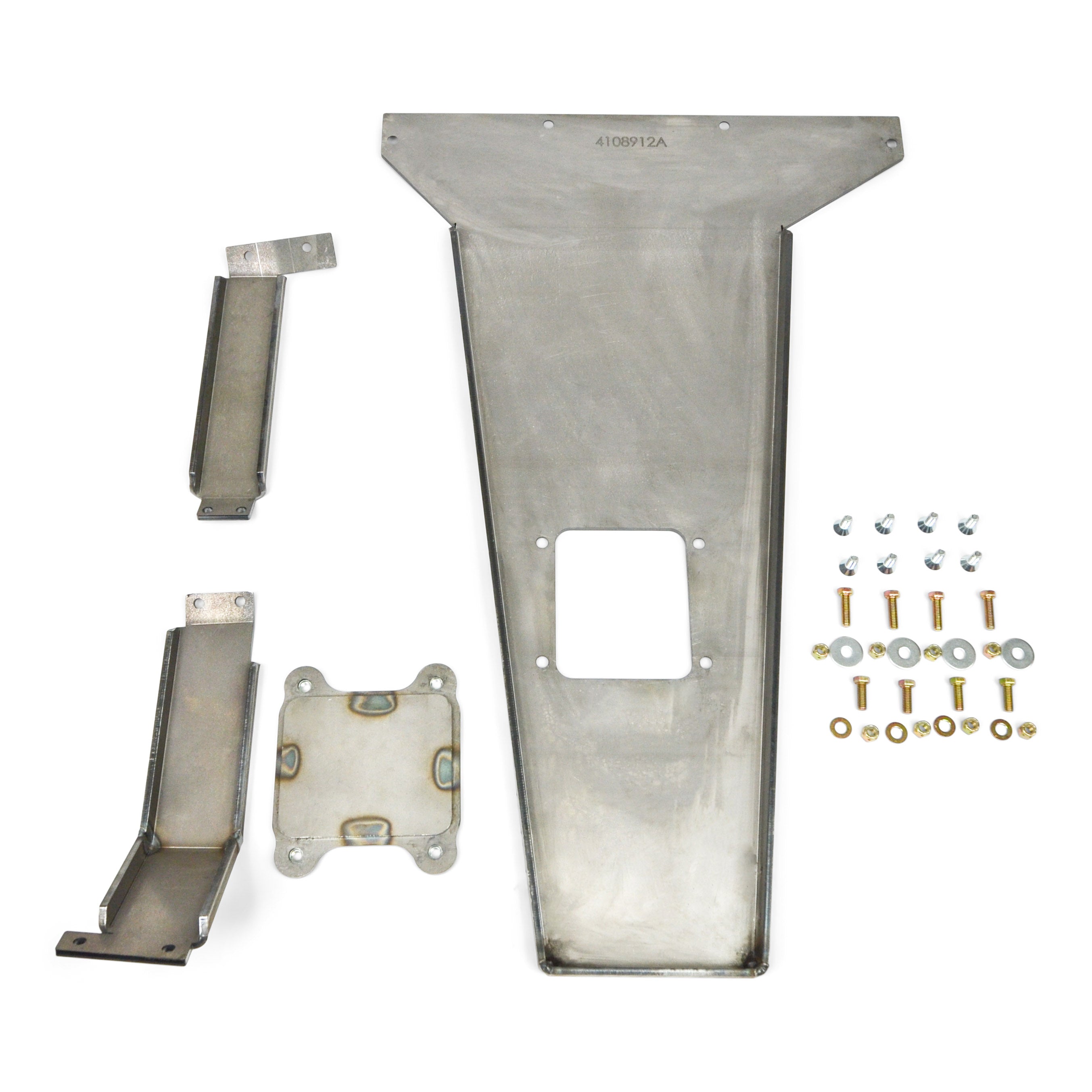 Steel skid plate kit with mounting brackets and hardware for off-road vehicle protection
