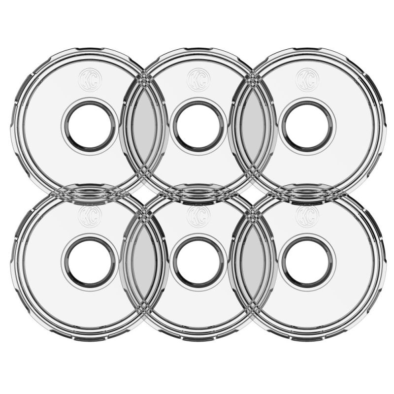 Set of six clear round polycarbonate light covers with center openings for off-road lights