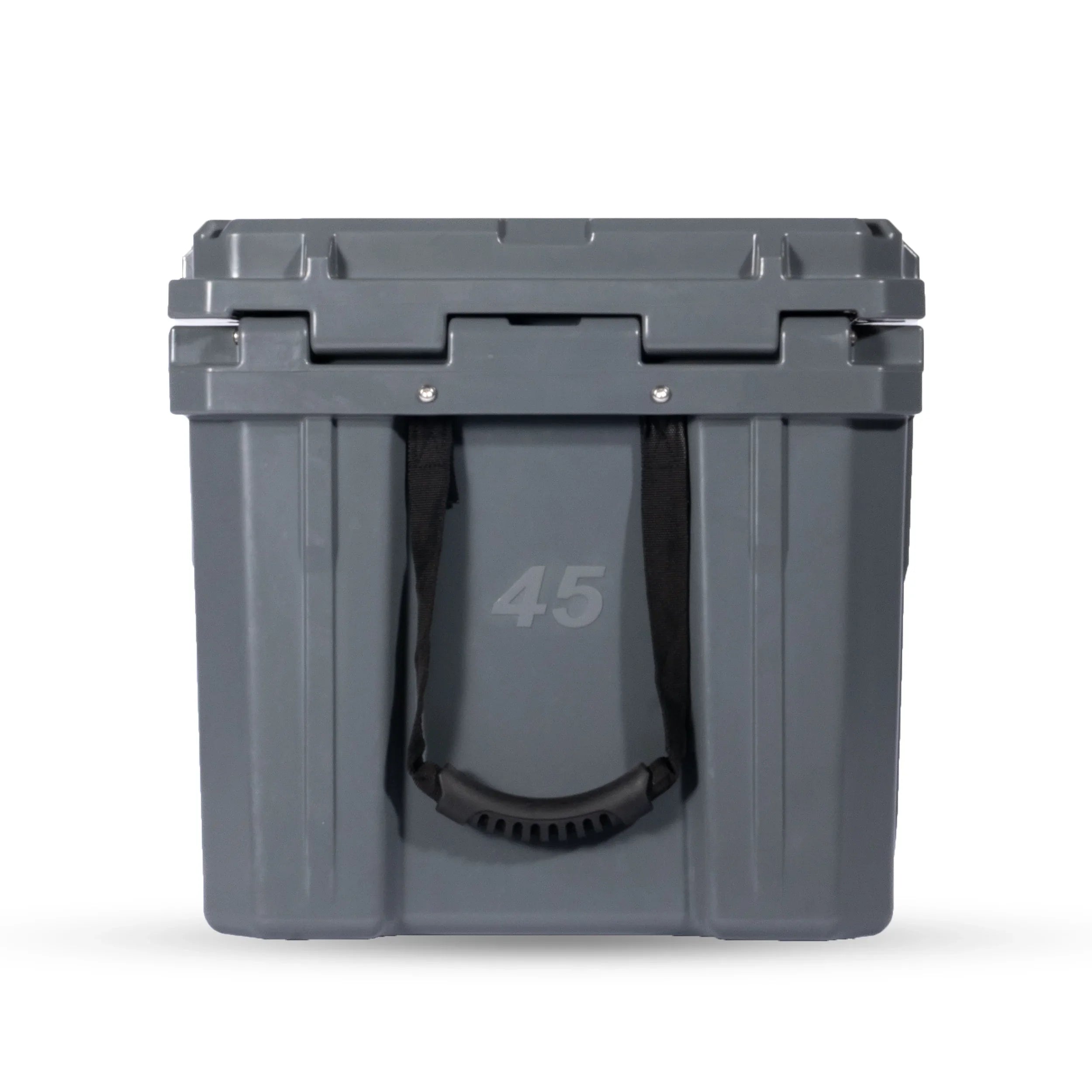 Gray 45L heavy-duty storage box with handle for overlanding and camping gear