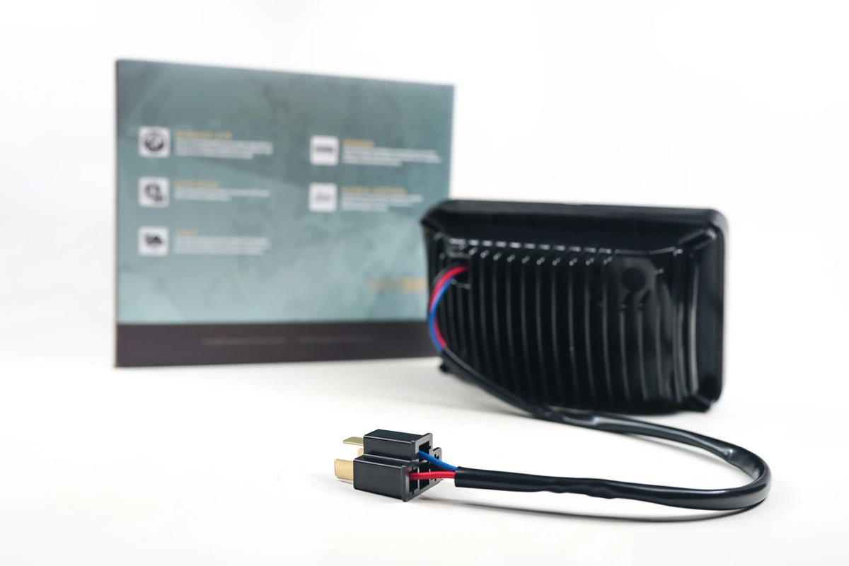 Sealed 4x6 LED headlight with wiring harness for overlanding vehicles