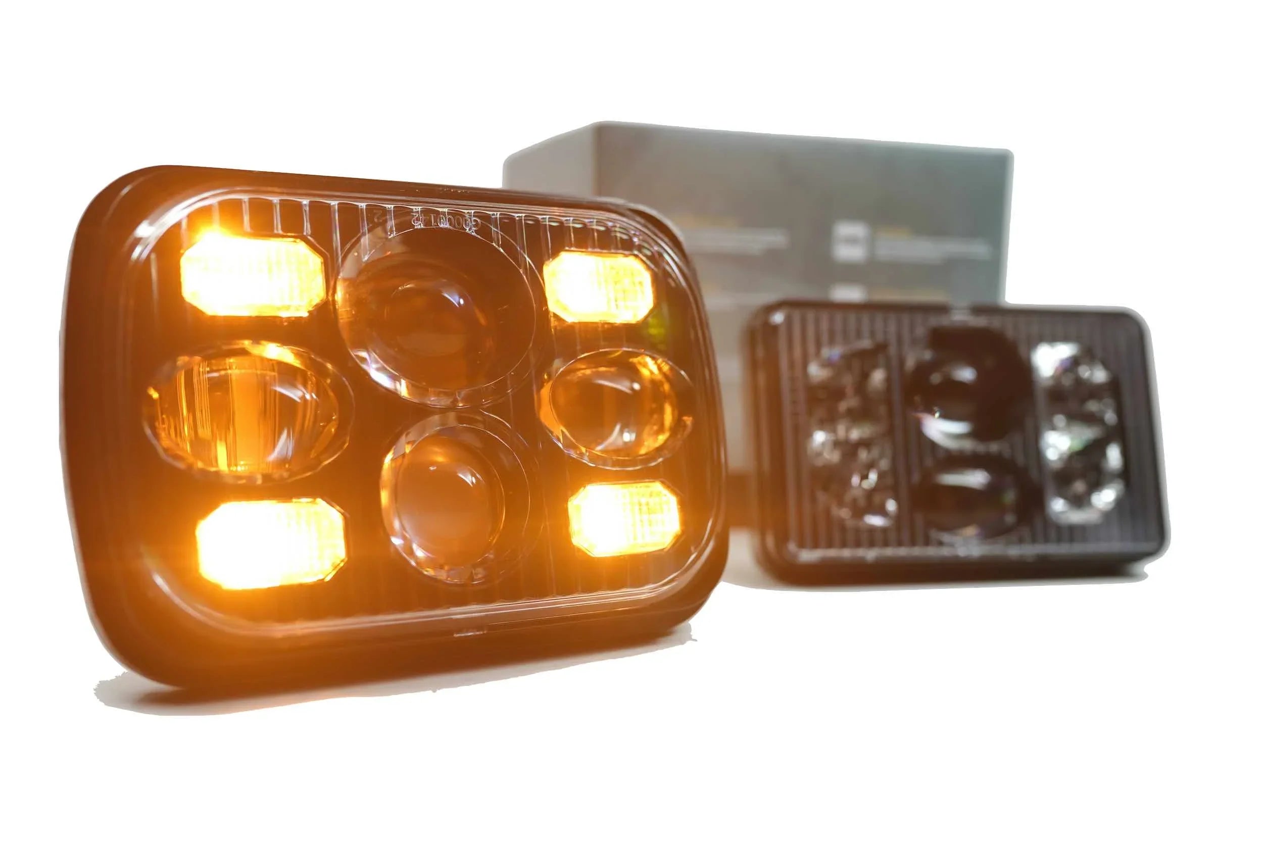 Rectangular Bi-LED 5x7 headlight with amber LED lights, vehicle lighting accessory