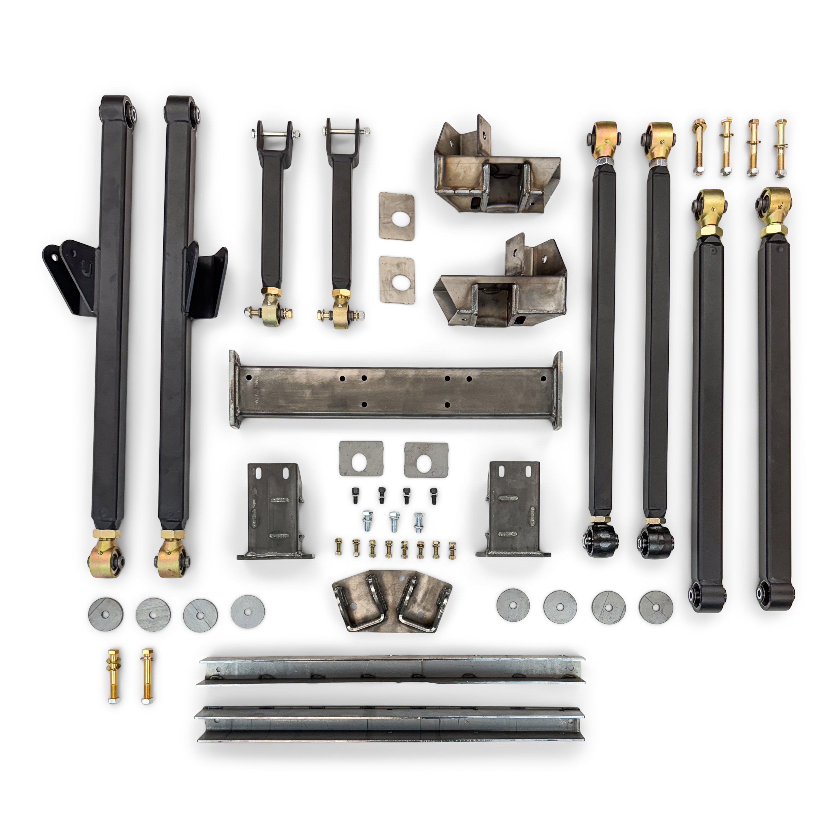 Heavy-duty off-road suspension link kit with steel arms, brackets, and hardware for 4x4 vehicles