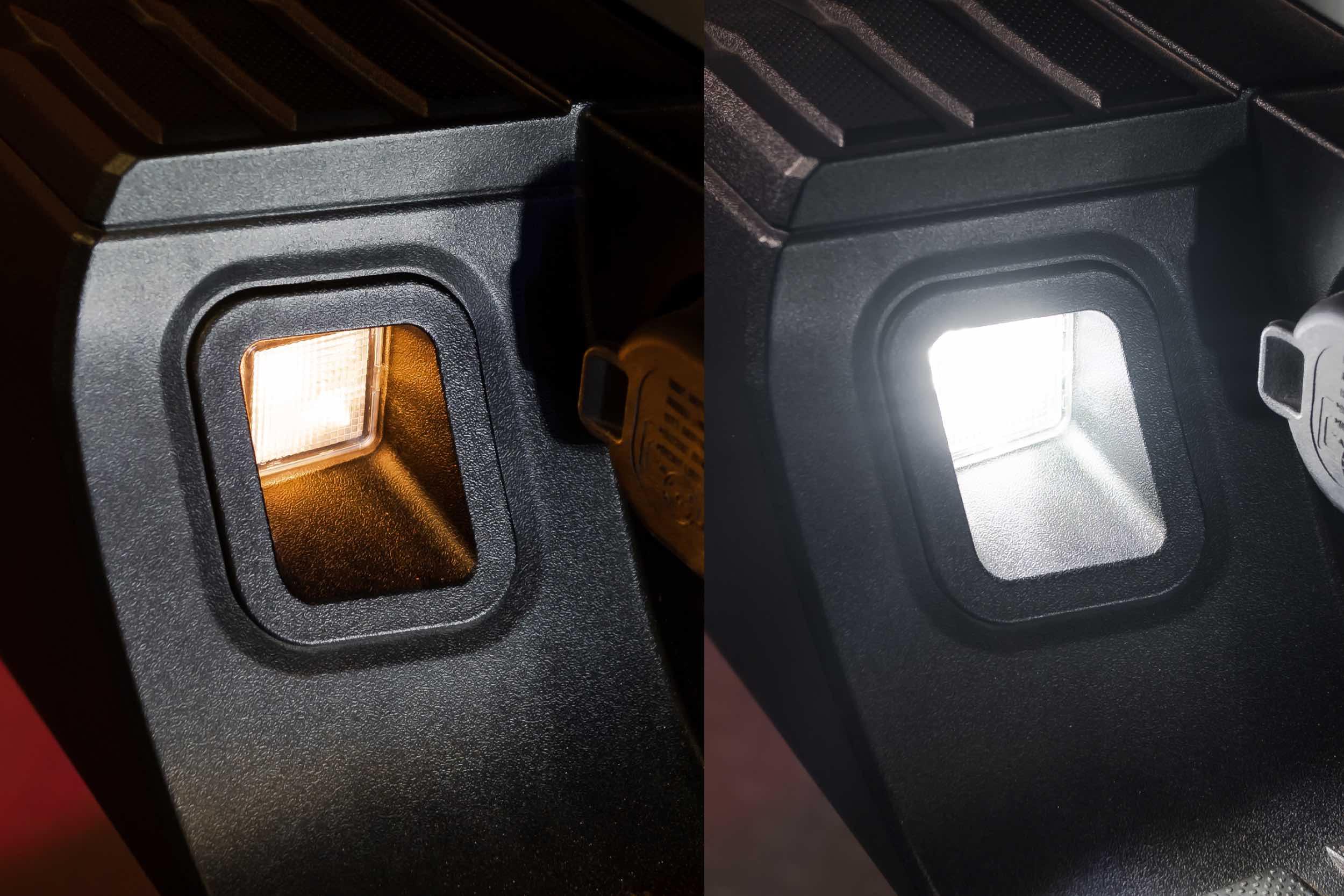 Comparison of OEM vs LED license plate lights on Toyota Tacoma truck