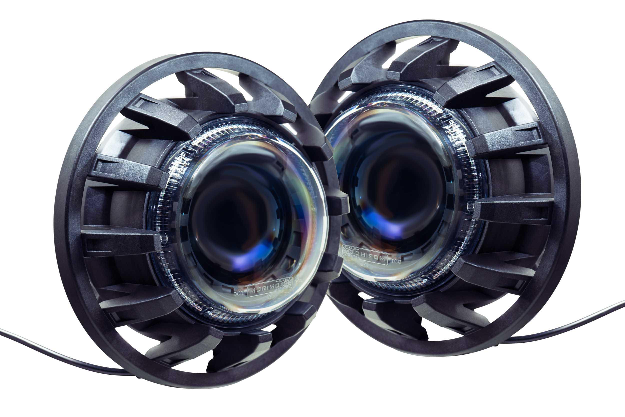 Pair of round LED projector headlights for off-road or overland vehicles