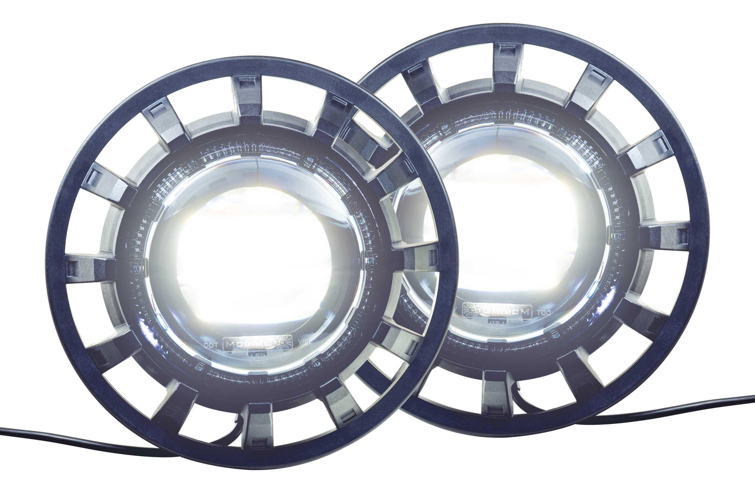 Pair of round LED off-road vehicle headlights for overlanding and expedition vehicles