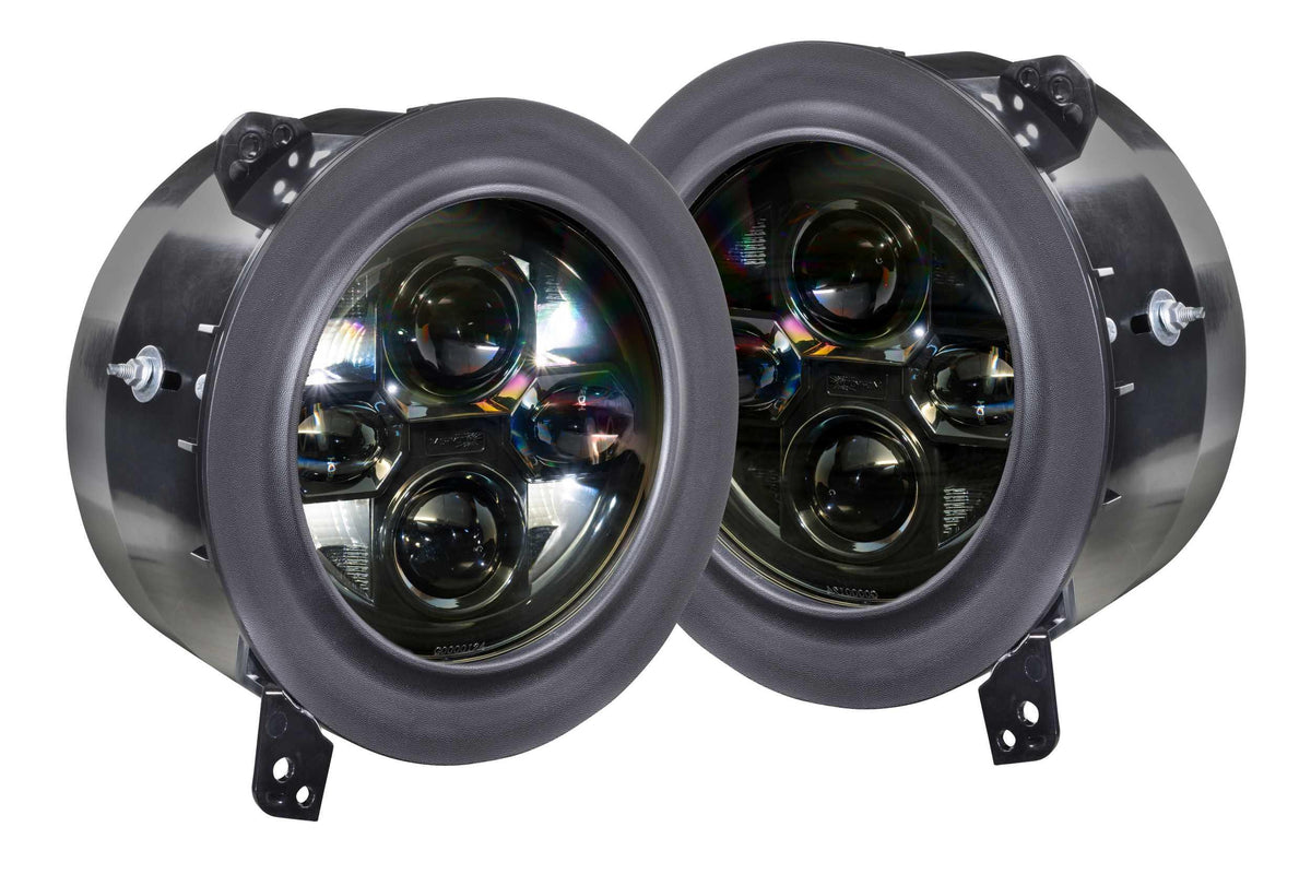 Pair of round LED projector headlights for off-road vehicles and trucks