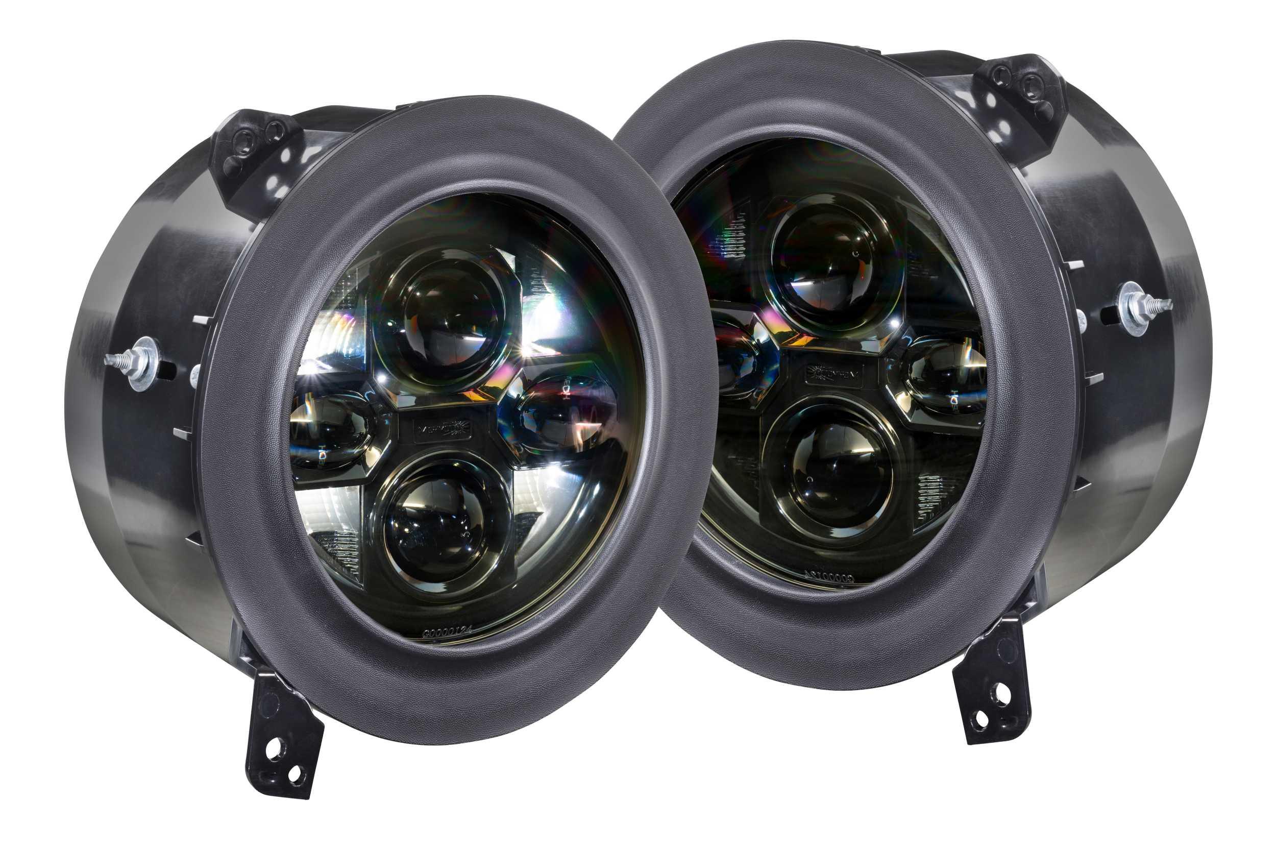 Pair of round LED projector headlights for off-road vehicles and trucks