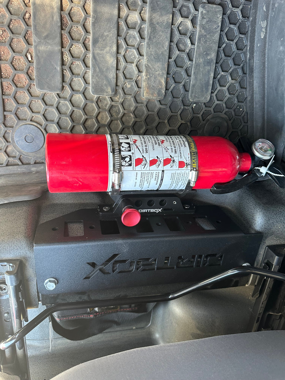 Dirtbox under-seat fire extinguisher mount for INEOS Grenadier and Quartermaster