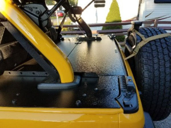 Diabolical Inc Slipstream security enclosure installed in a Jeep Wrangler JLU cargo area