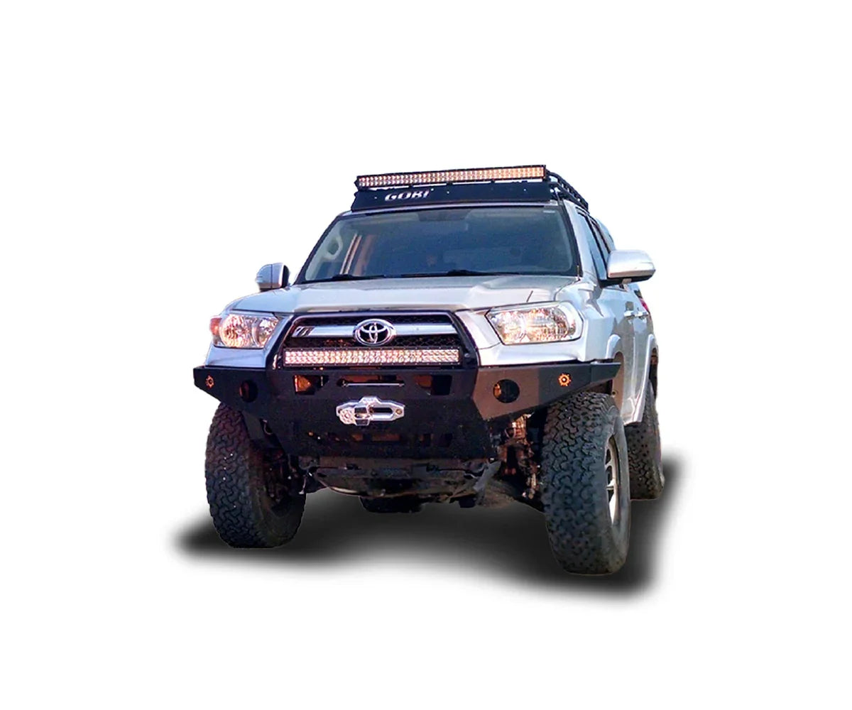 Toyota 4Runner 2010 with off-road bumper, roof rack, and LED light bar, front view