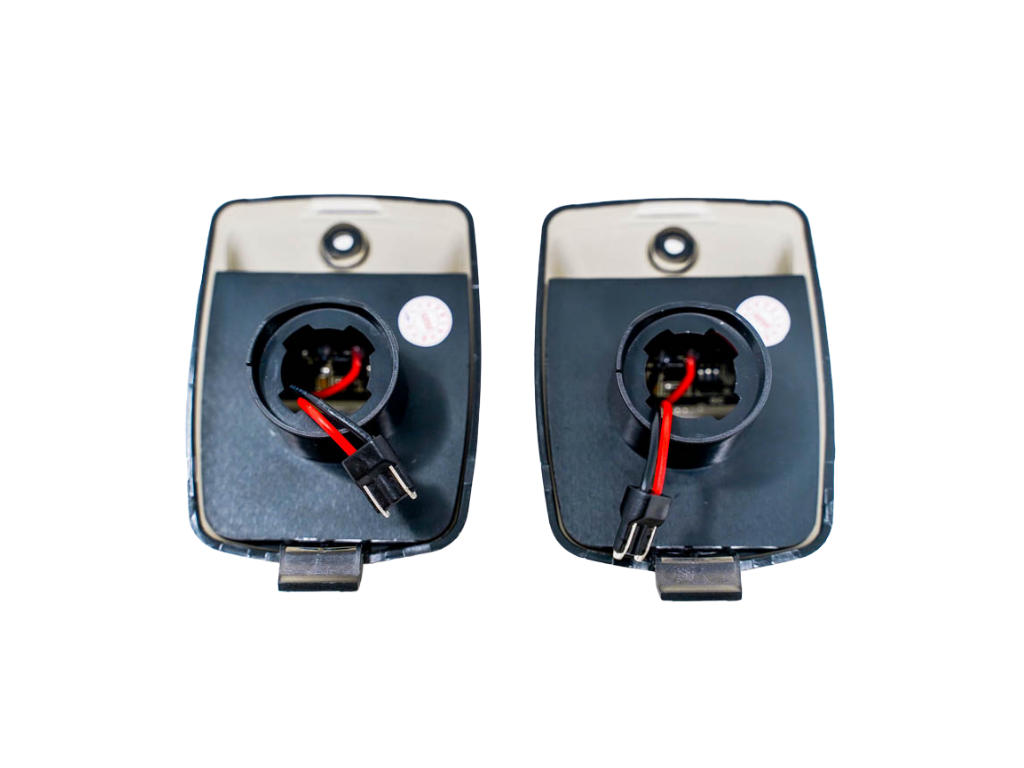 Pair of aftermarket LED side marker light housings with wiring for Toyota or Jeep vehicles