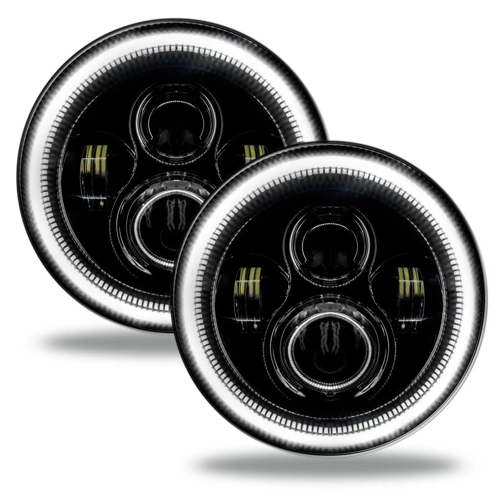 Pair of round LED halo headlights for off-road vehicles and trucks