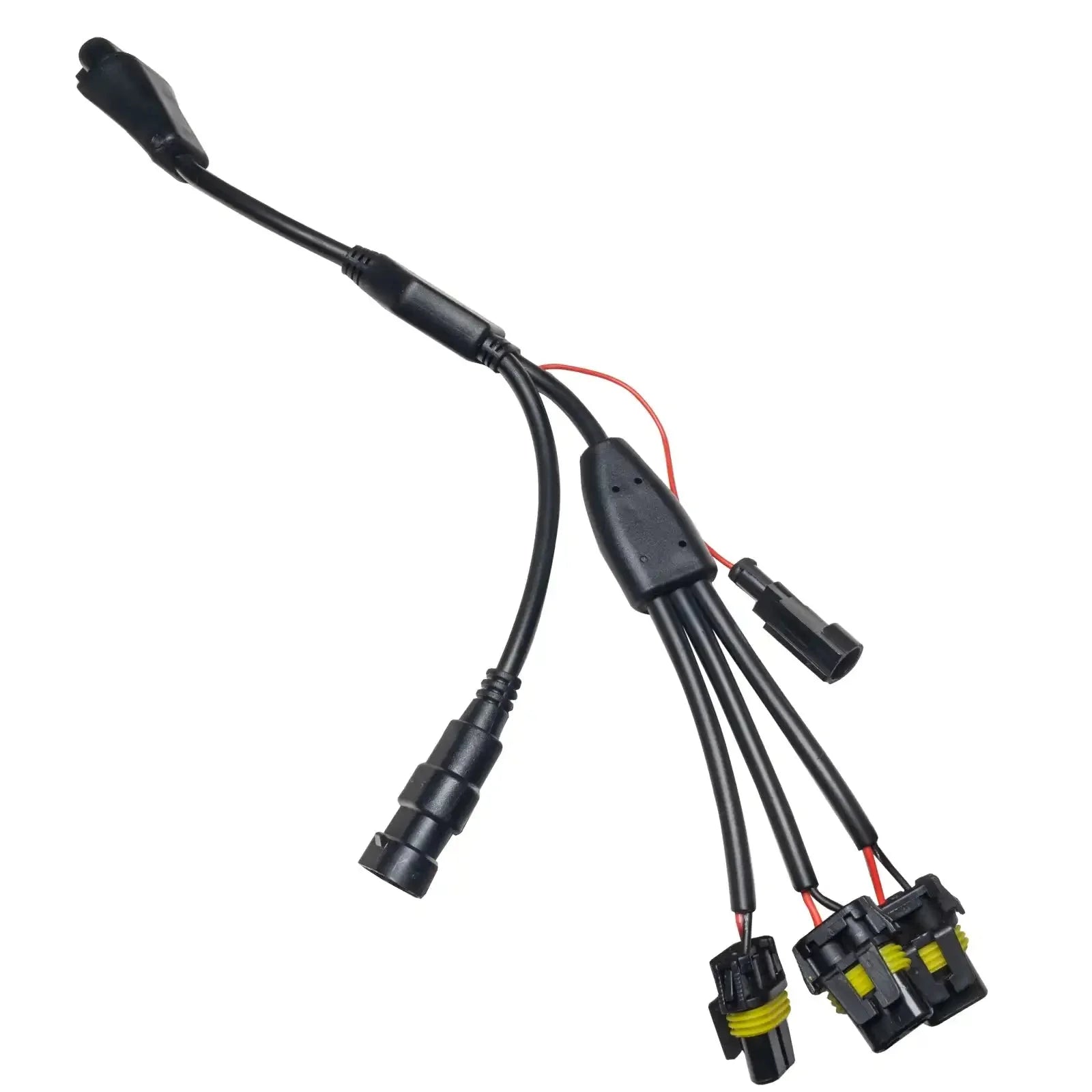 Y-shaped automotive wiring harness splitter with multiple connectors for overlanding vehicles