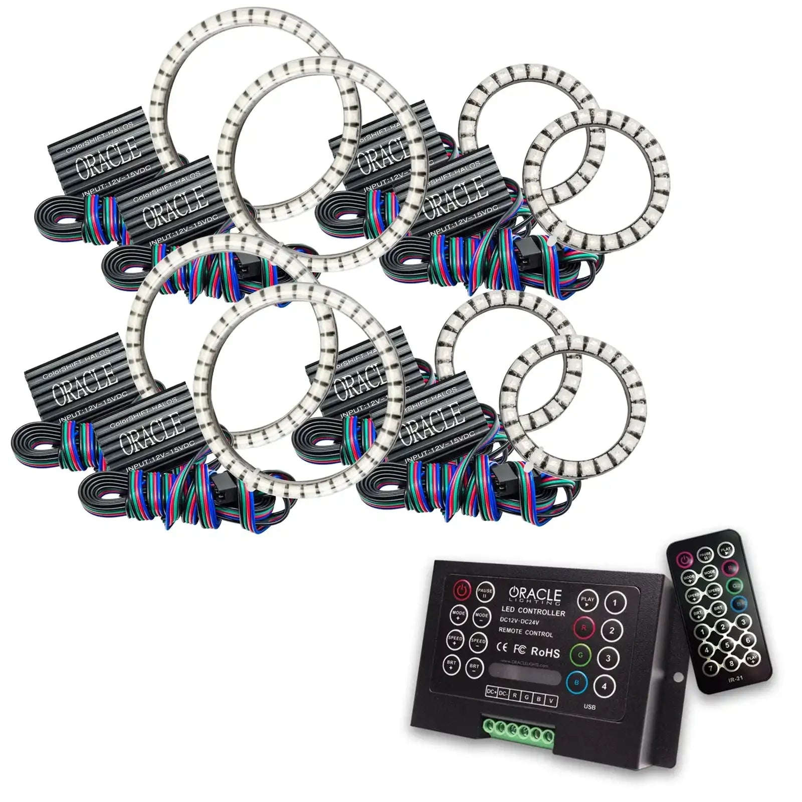 LED halo headlight ring kit with controller and remote for off-road vehicles