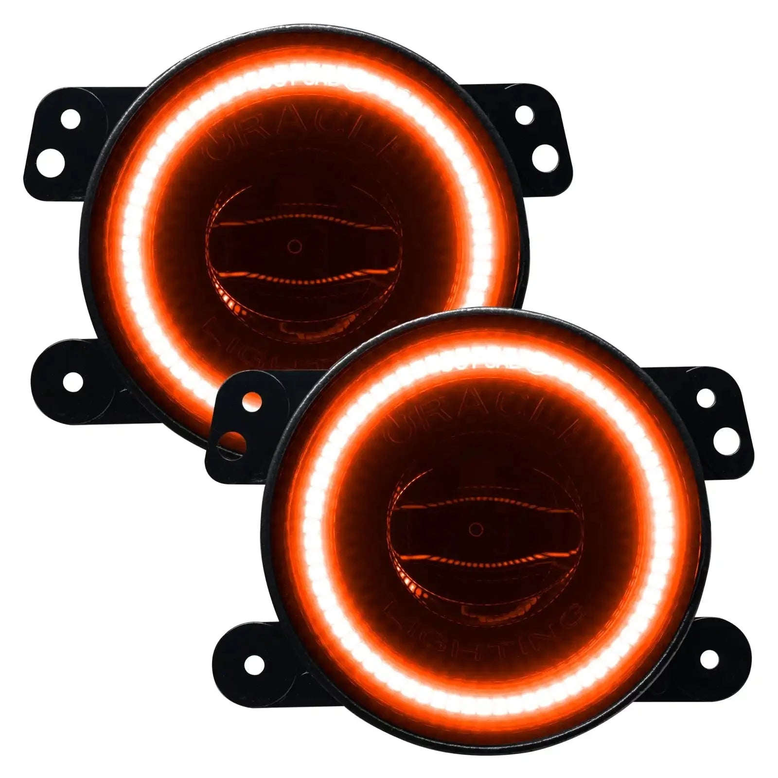 Pair of round amber LED halo fog lights with mounting brackets for off-road vehicles