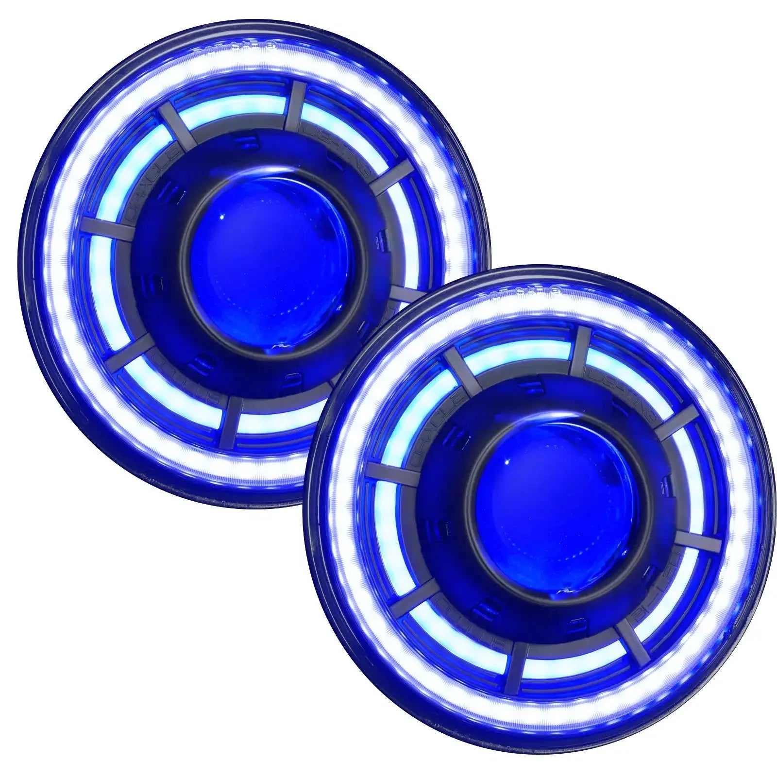 Pair of round blue LED halo headlights for off-road vehicles or trucks