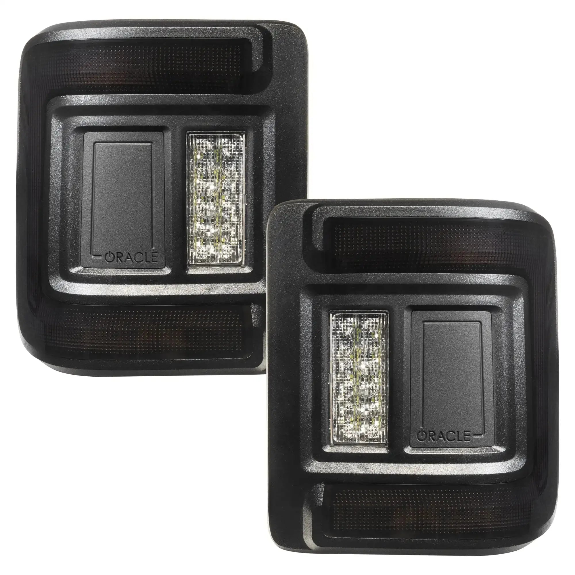 Pair of black LED truck tail lights with clear lens, suitable for off-road vehicle upgrades