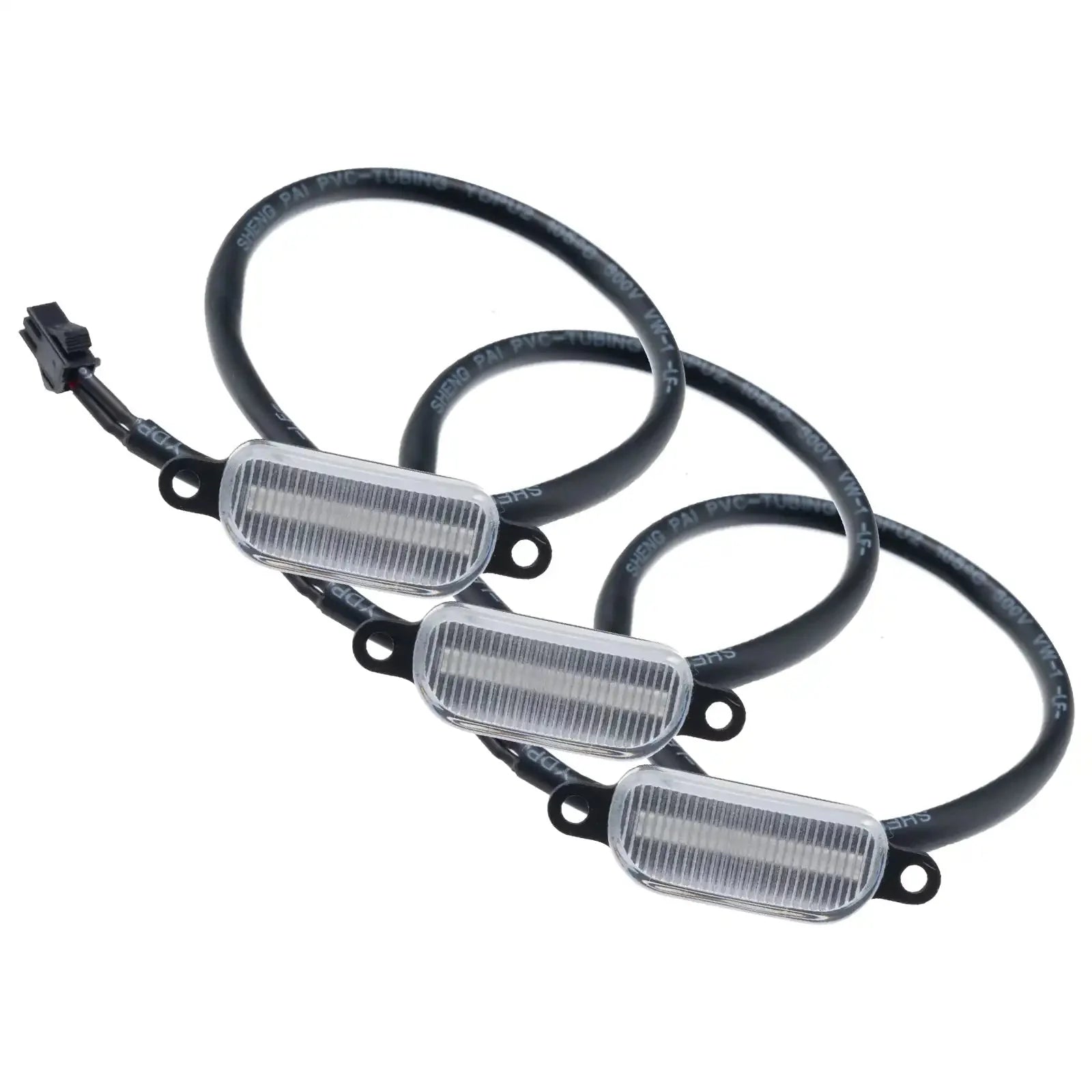 Set of three clear LED marker lights with wiring for off-road vehicle accessories