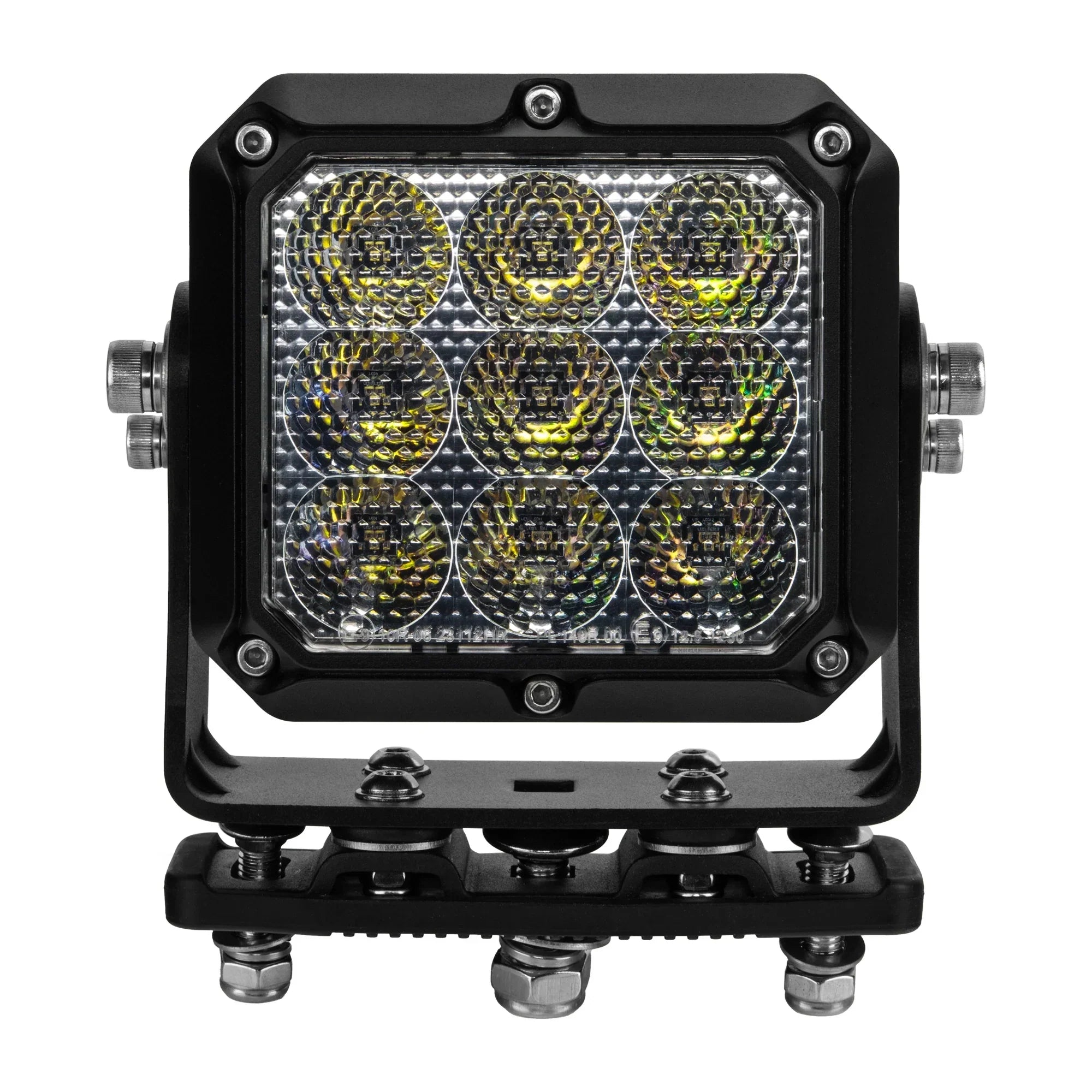 LED off-road light pod with 9 reflector lenses, black housing and adjustable mounting bracket