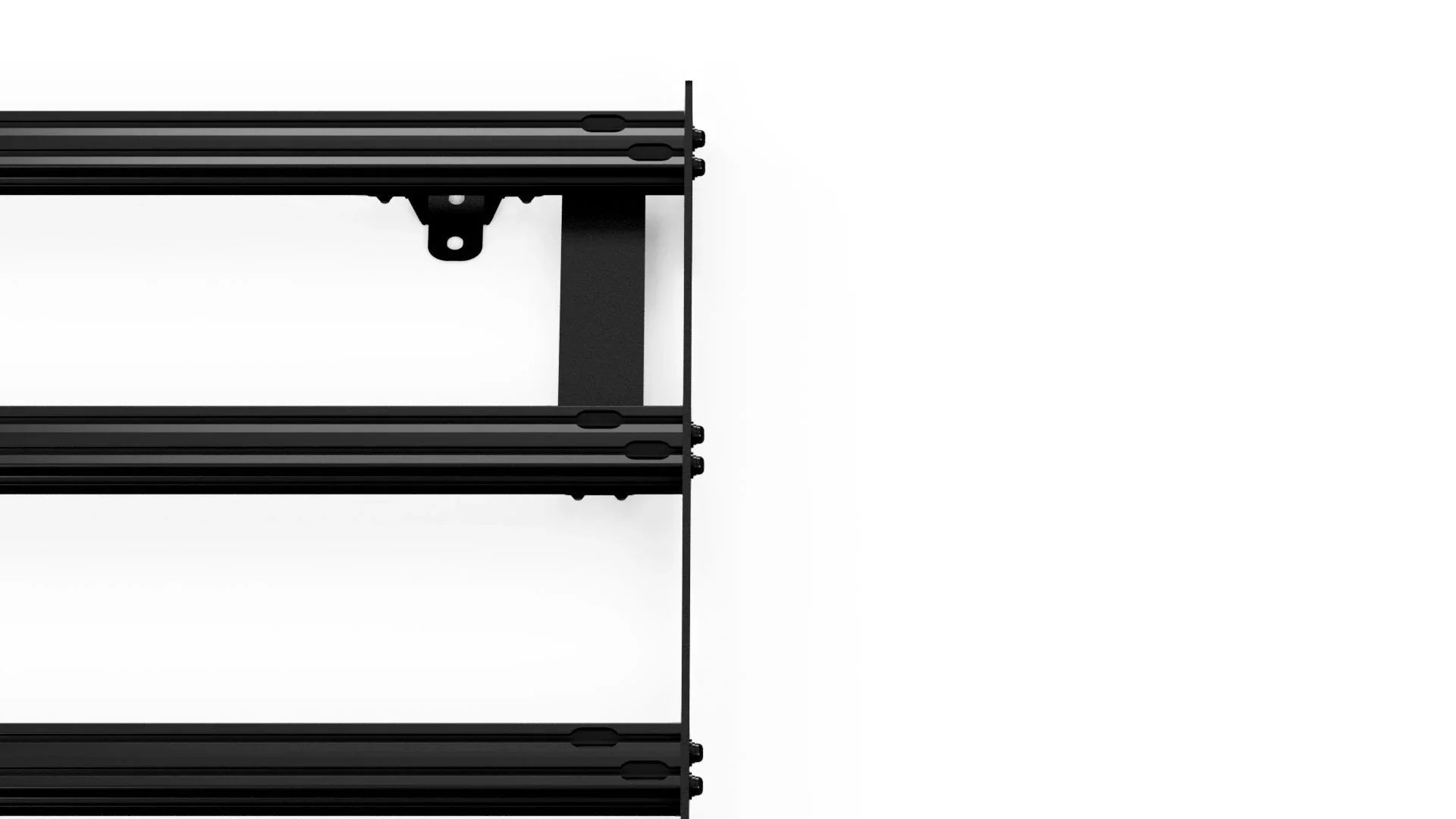 Black modular roof rack crossbars on white background, vehicle accessory detail