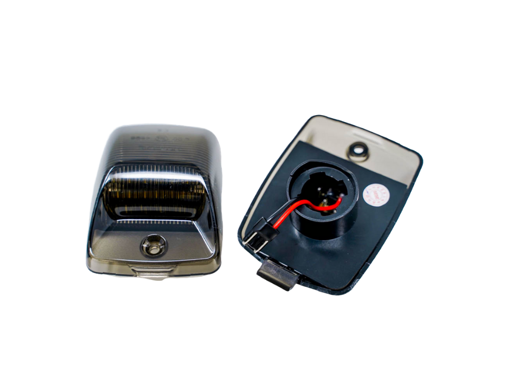 Pair of clear lens LED license plate lights with wiring for Toyota vehicles