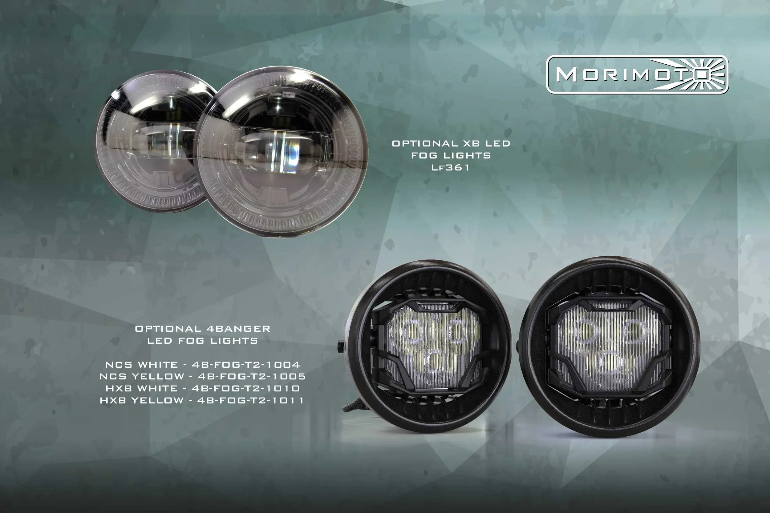 LED fog lights and 4Banger LED fog light options for Toyota vehicles on abstract background