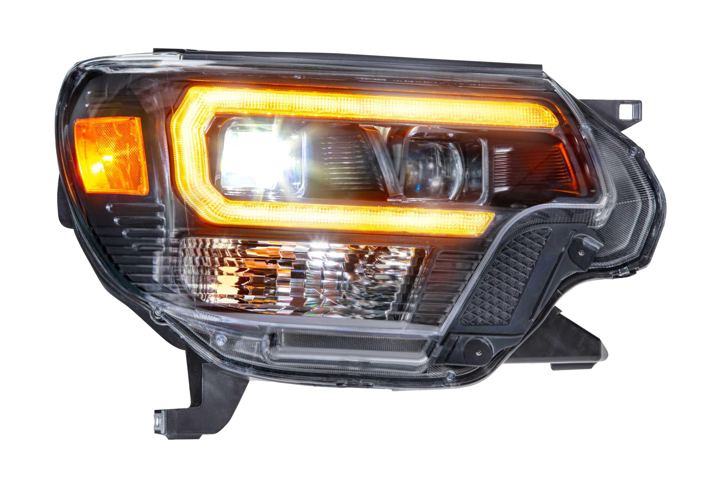 Amber LED projector headlight for Toyota Tacoma, clear lens with hybrid lighting design