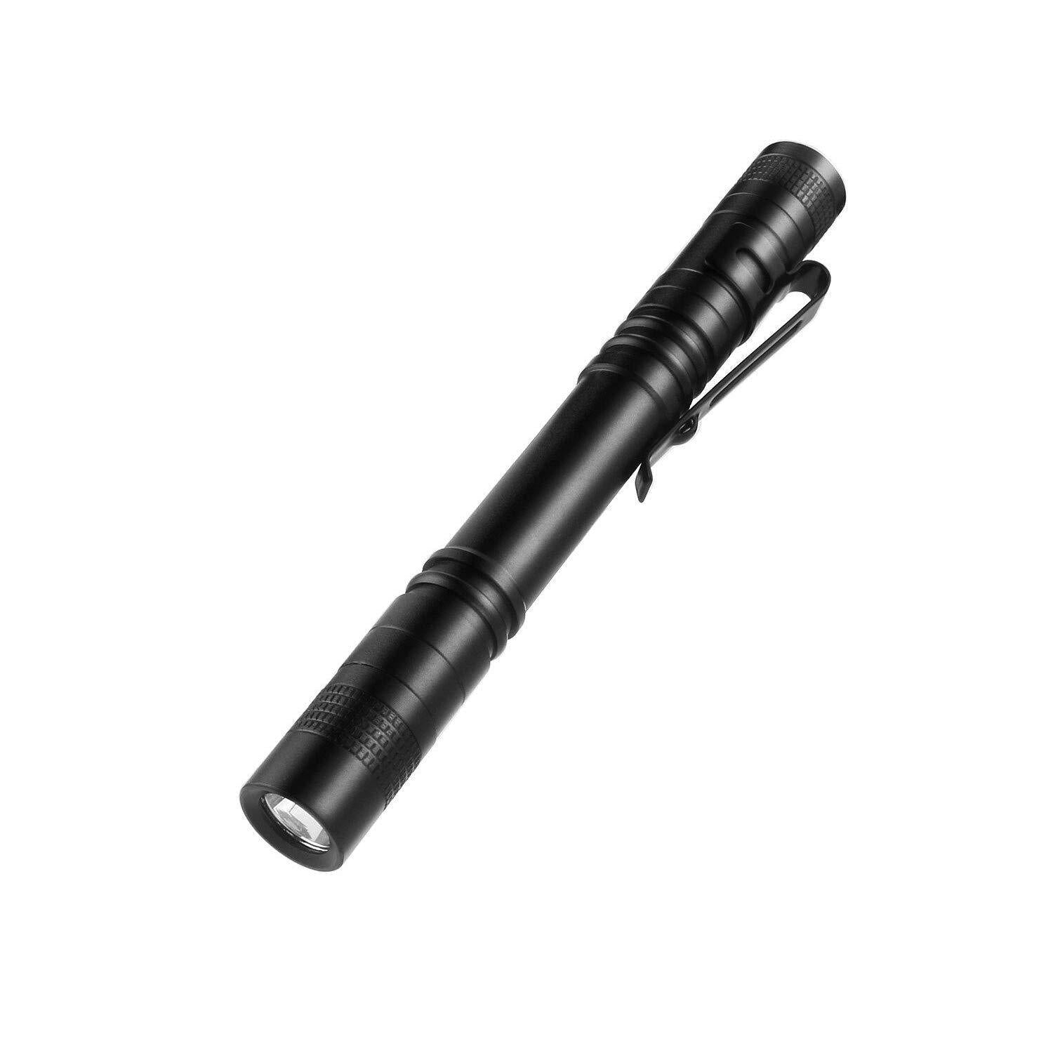 Black tactical penlight flashlight with pocket clip for camping and overlanding gear