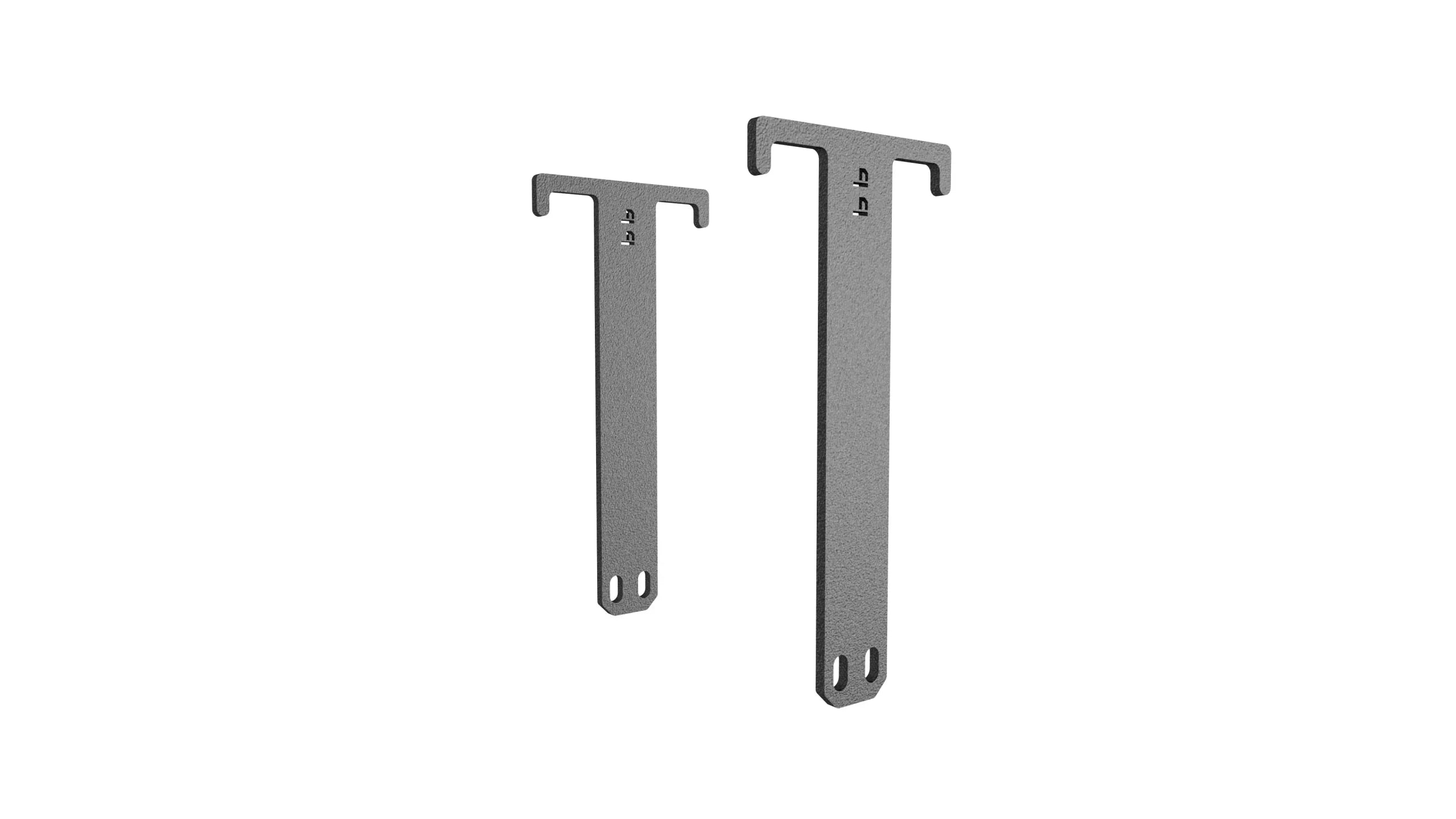 Pair of textured black steel mounting brackets for overlanding vehicle accessories