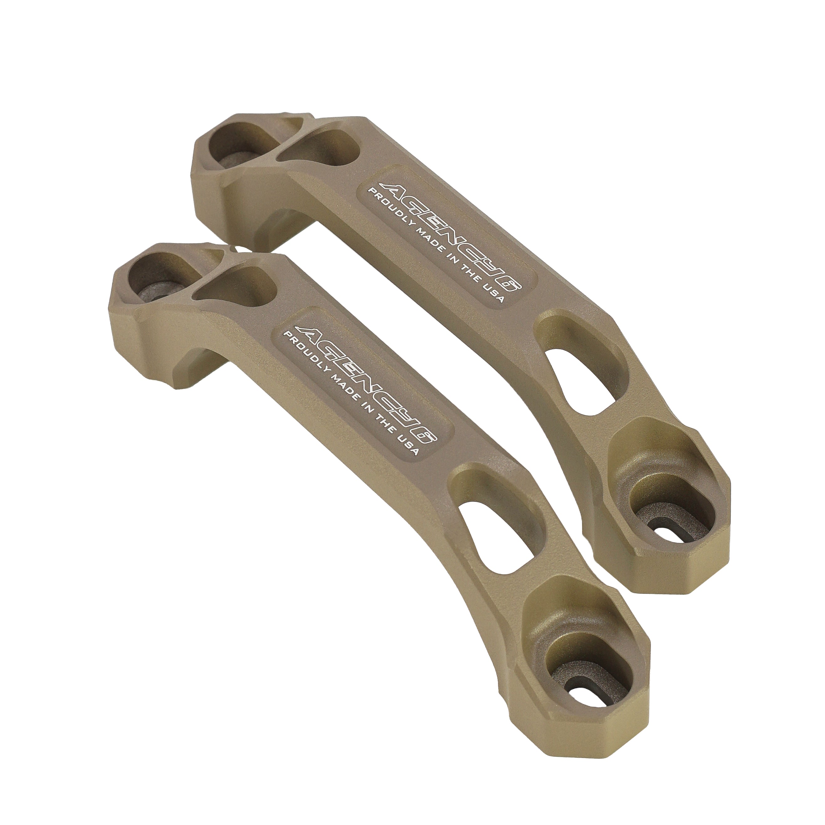 Pair of tan billet aluminum grab handles for off-road vehicles, overlanding accessories