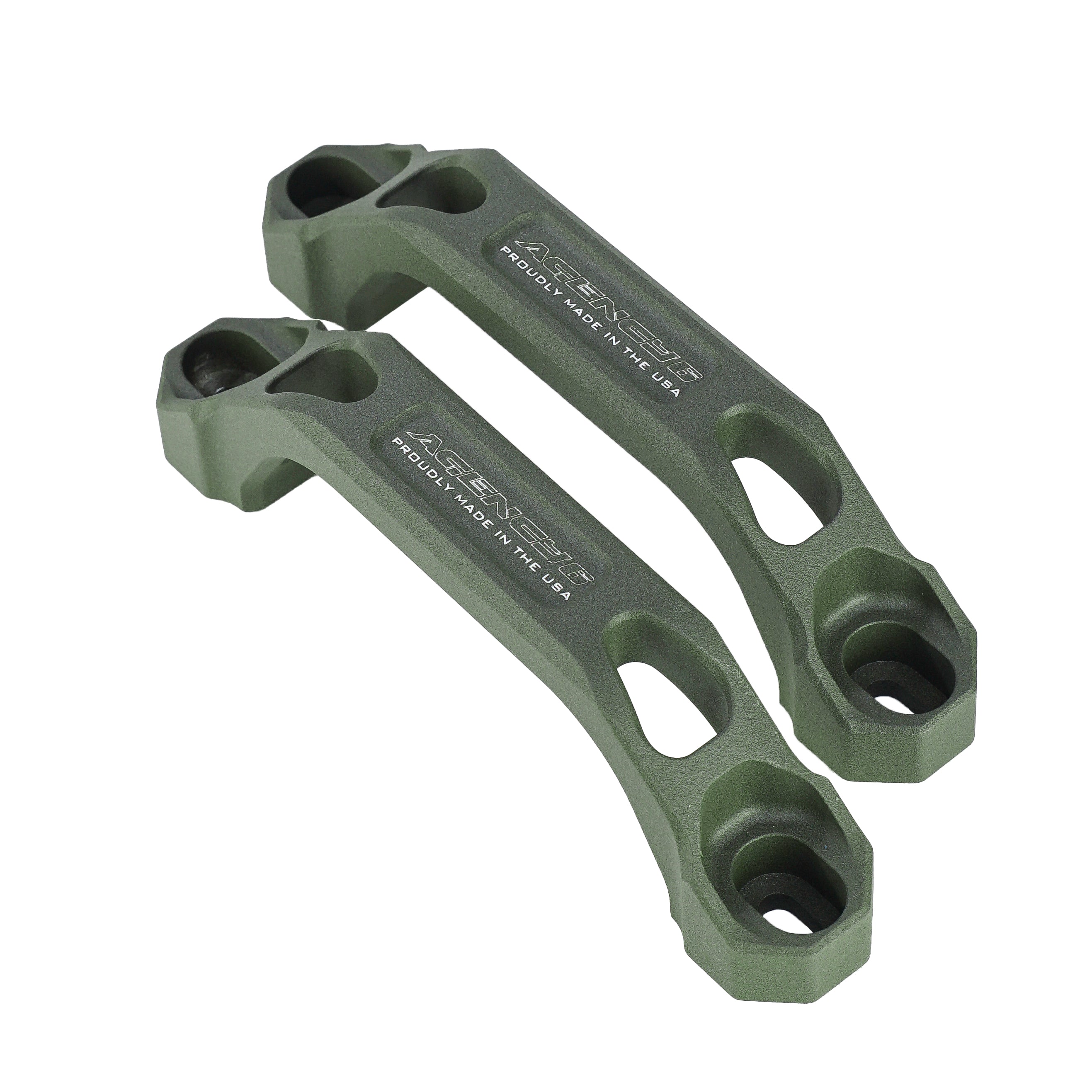 Pair of green off-road vehicle grab handles for overlanding and camping accessories