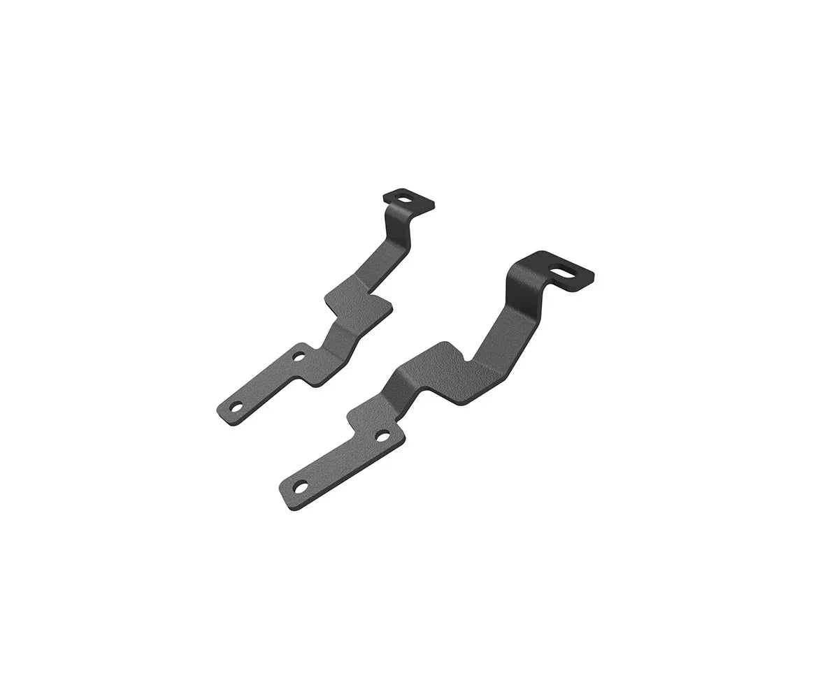 Black steel mounting brackets for Toyota 4Runner overland accessories, isolated on white