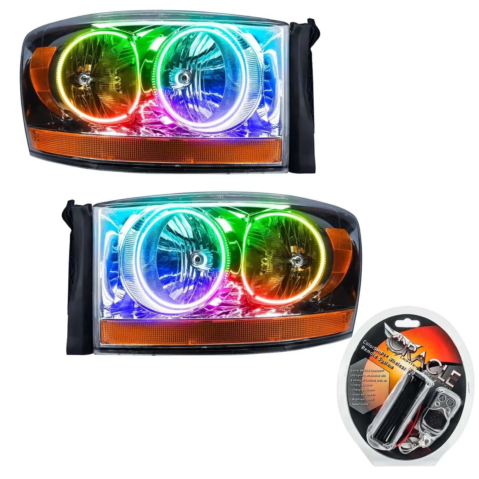 Pair of multicolor LED halo headlights for Toyota Tacoma with remote control kit