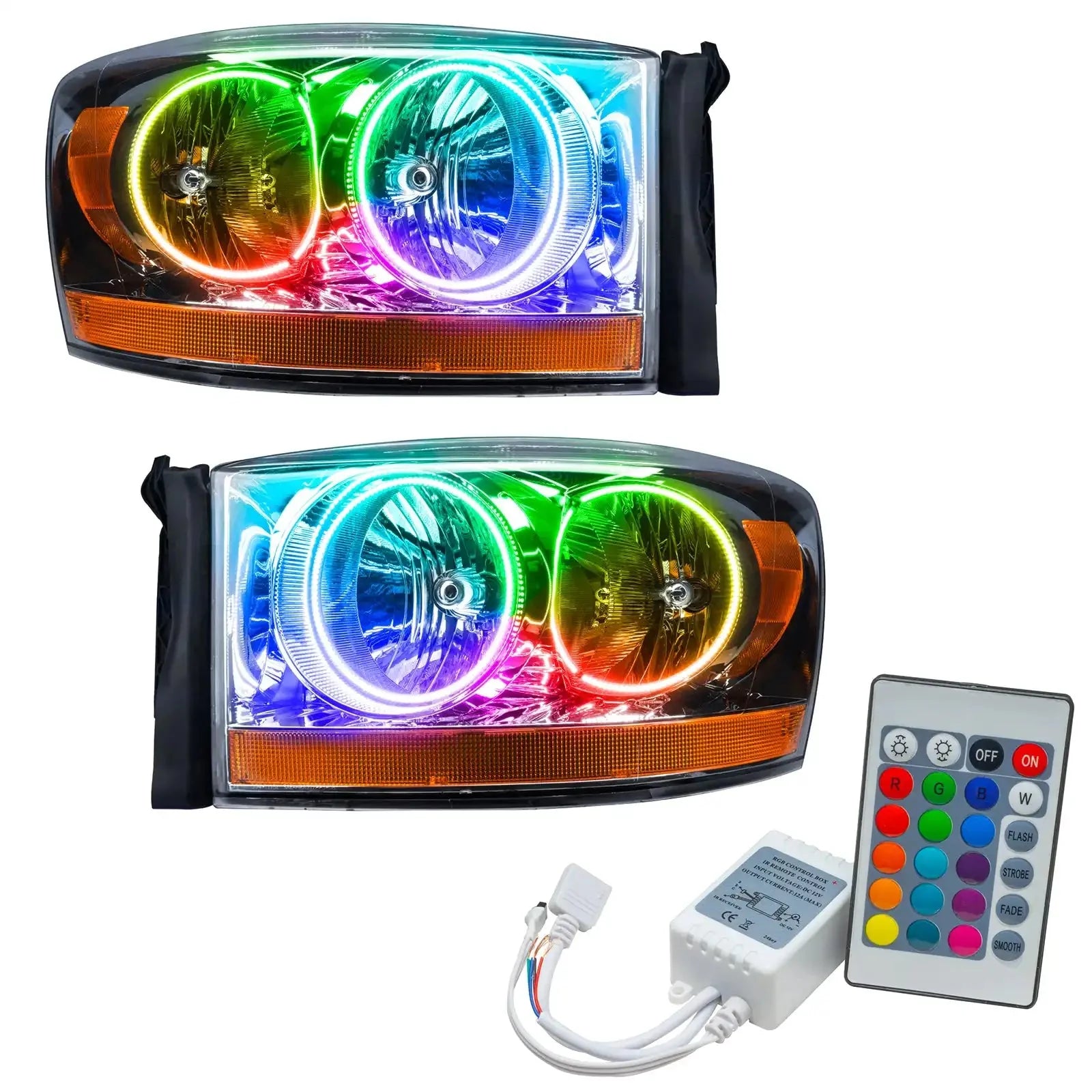 RGB halo projector headlights for trucks or SUVs with remote control, vibrant LED colors