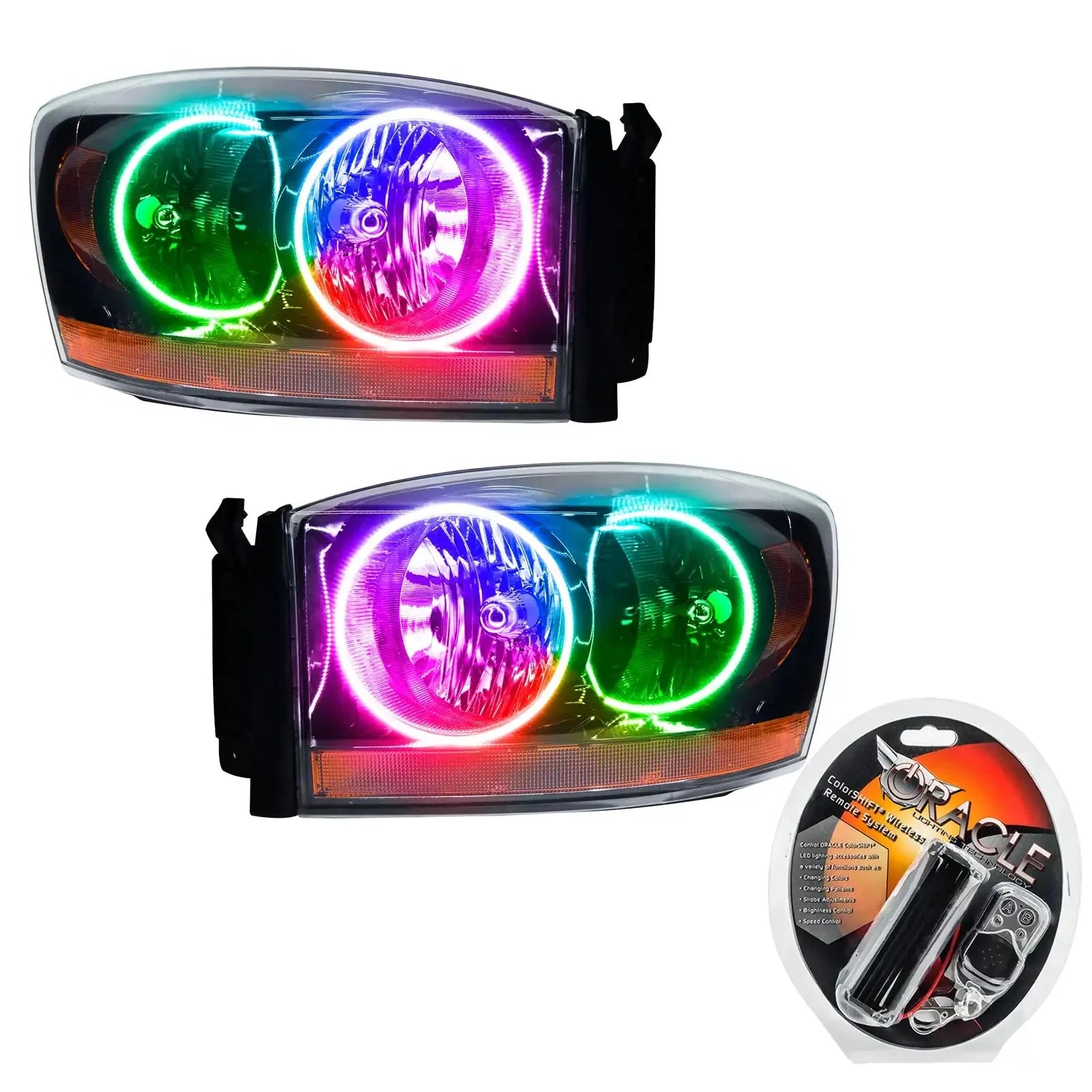 Pair of multicolor LED halo headlights with remote for Toyota Tacoma or off-road vehicles