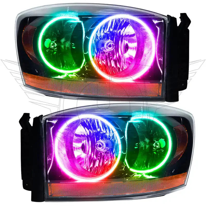Pair of multicolor LED halo headlights for trucks or off-road vehicles