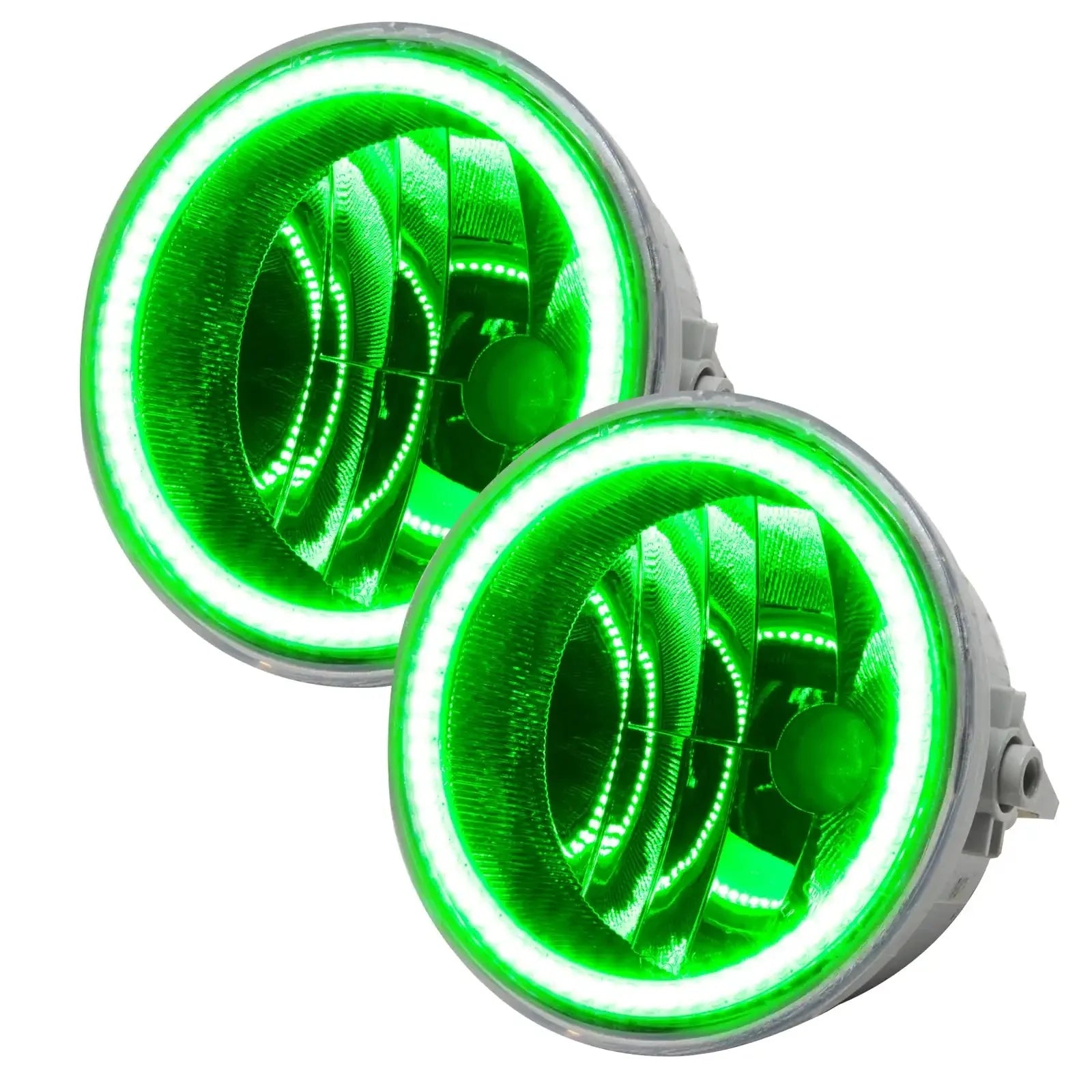 Pair of round green LED halo headlights for off-road vehicles and trucks