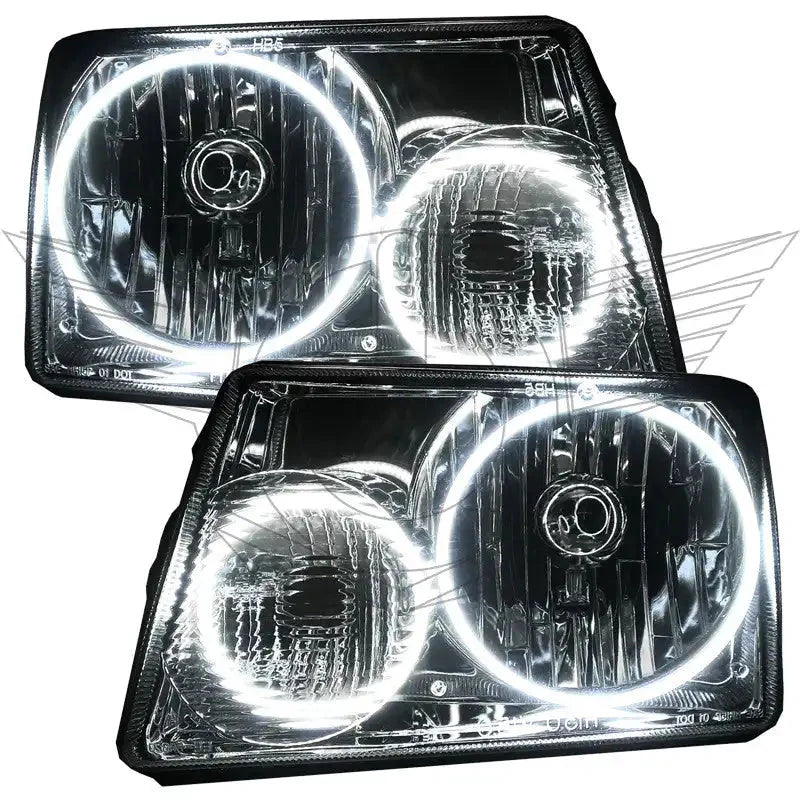 Pair of rectangular LED halo projector headlights for off-road vehicles and trucks