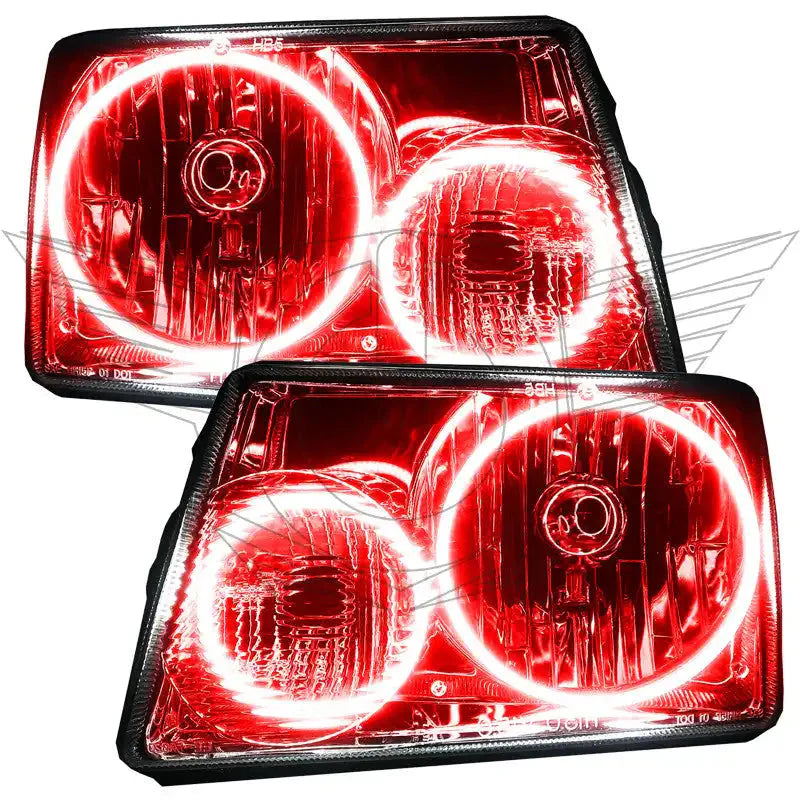 Pair of red LED halo projector headlights for truck or SUV, overlanding accessory