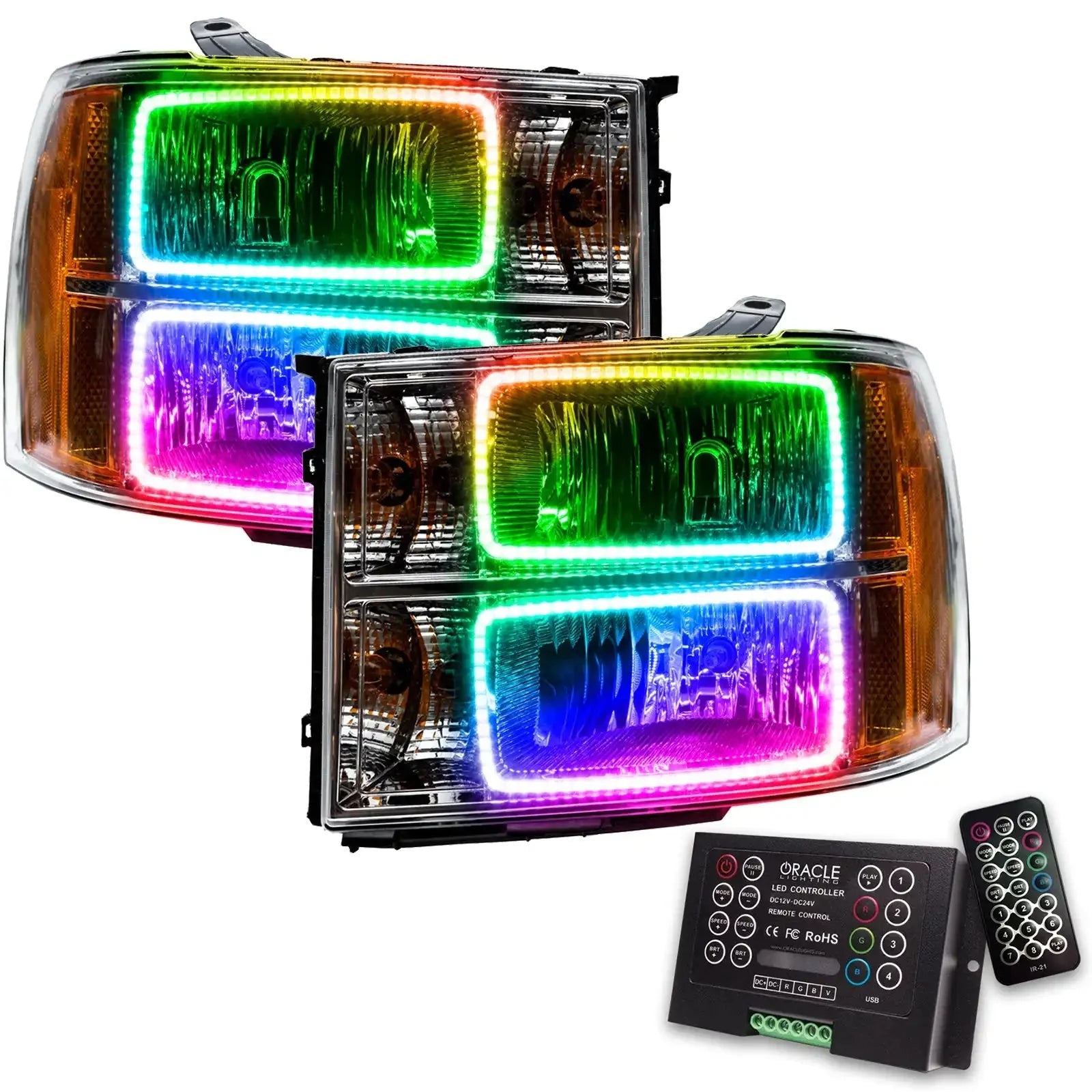RGB LED halo headlights with remote control for Toyota or Jeep vehicles, color changing lights