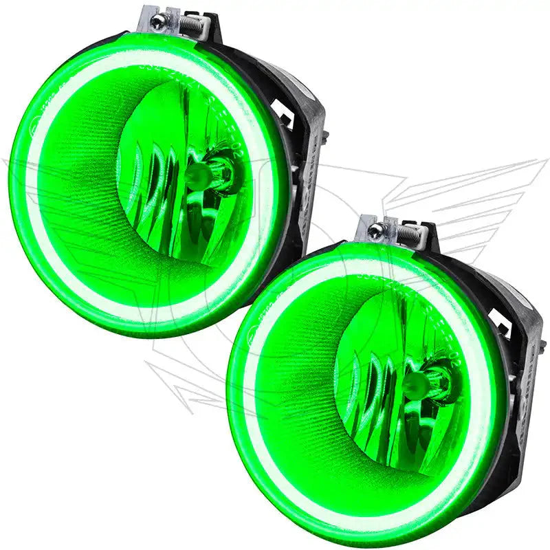 Pair of round green LED halo fog lights for off-road vehicles and trucks