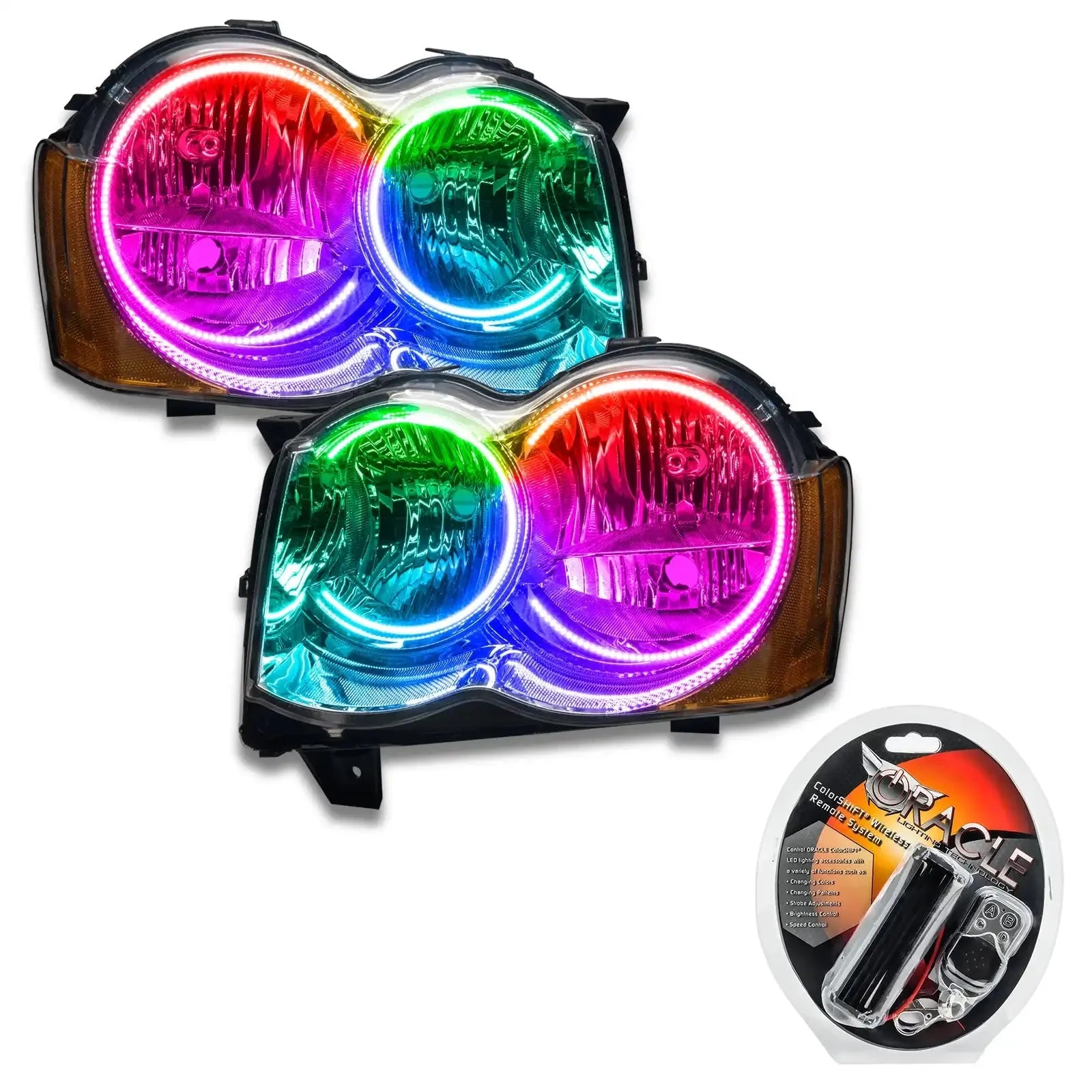 Pair of LED multi-color halo headlights with remote controller for off-road vehicles
