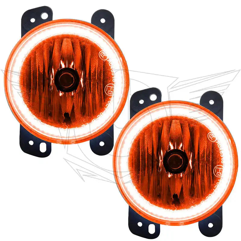 Pair of round amber LED halo fog lights for off-road vehicles and trucks