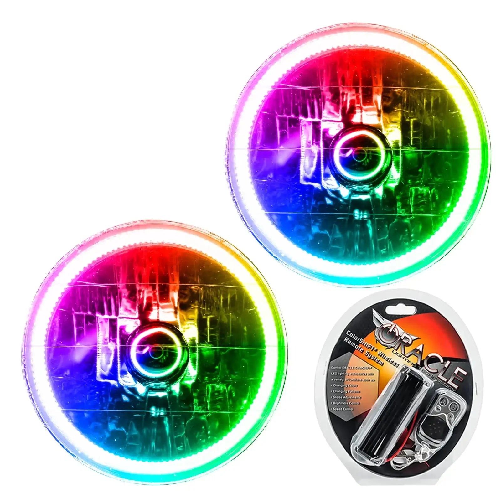 Pair of round LED RGB halo headlights with remote control kit for off-road vehicles