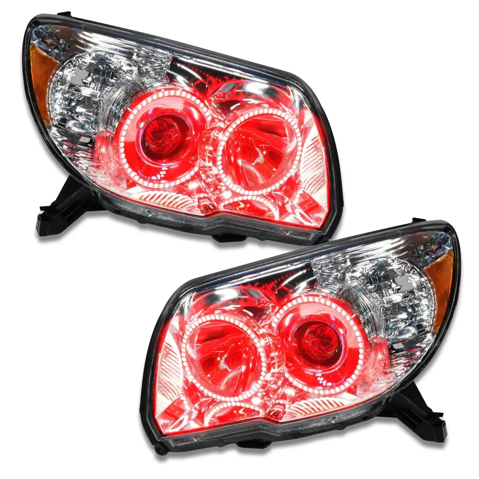 Pair of aftermarket LED halo projector headlights with red accent for Toyota 4Runner