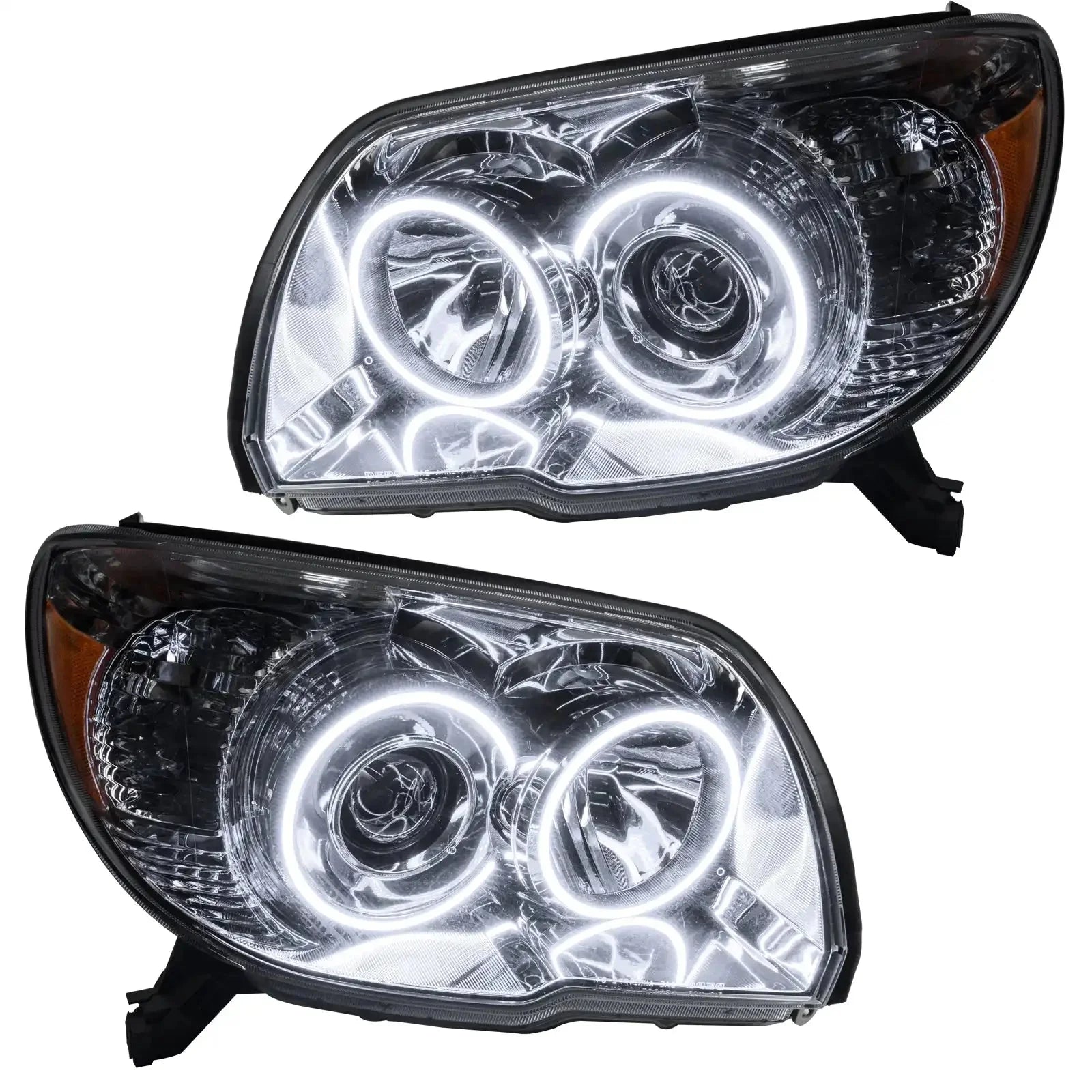 Pair of LED projector halo headlights for Toyota Tacoma, clear lens, black housing